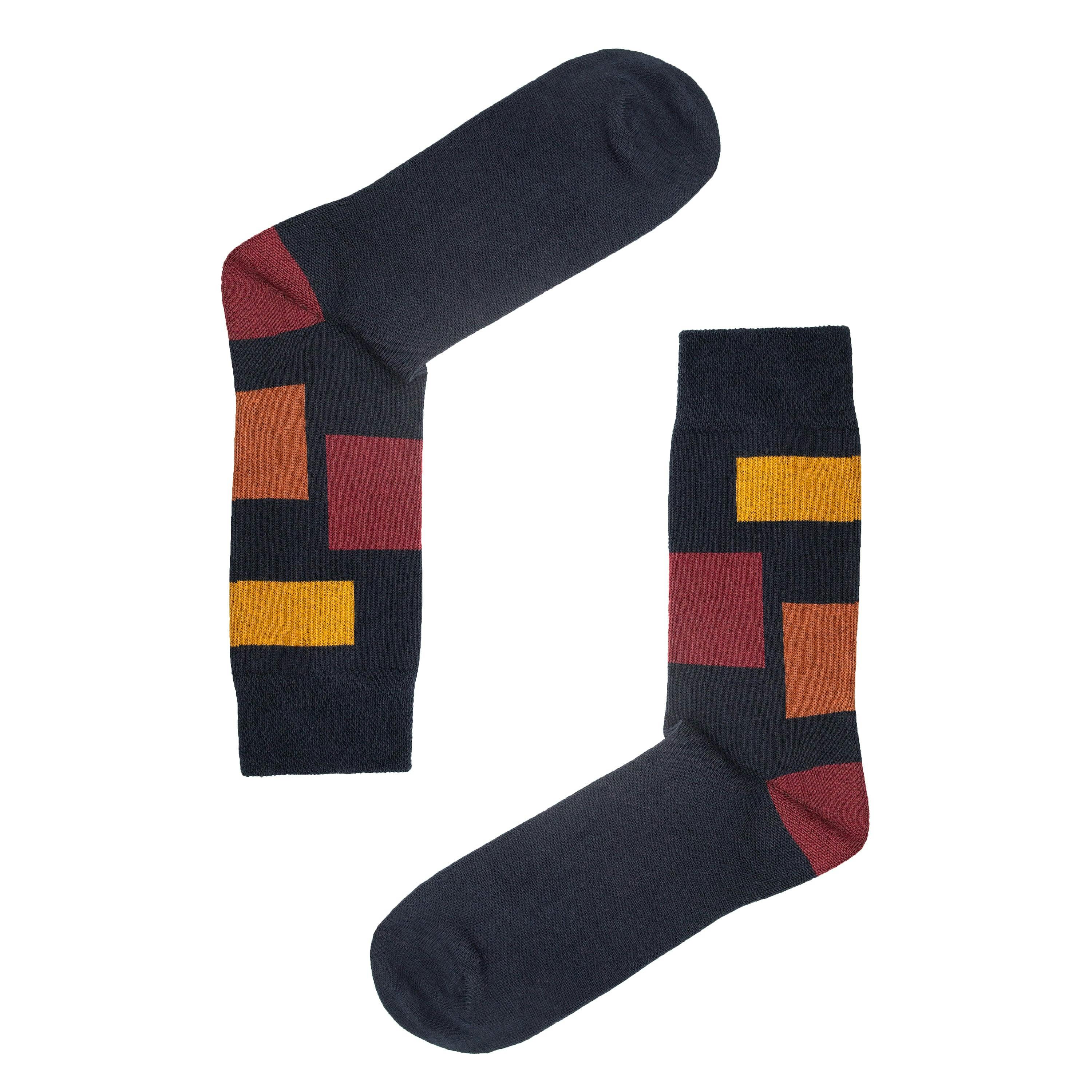 Jemsox Men's Dark/Red Block Pattern Organic Cotton Socks | Comfort Top & Breathable Fit - Medium / Eur 39-43 / Uk 6-9