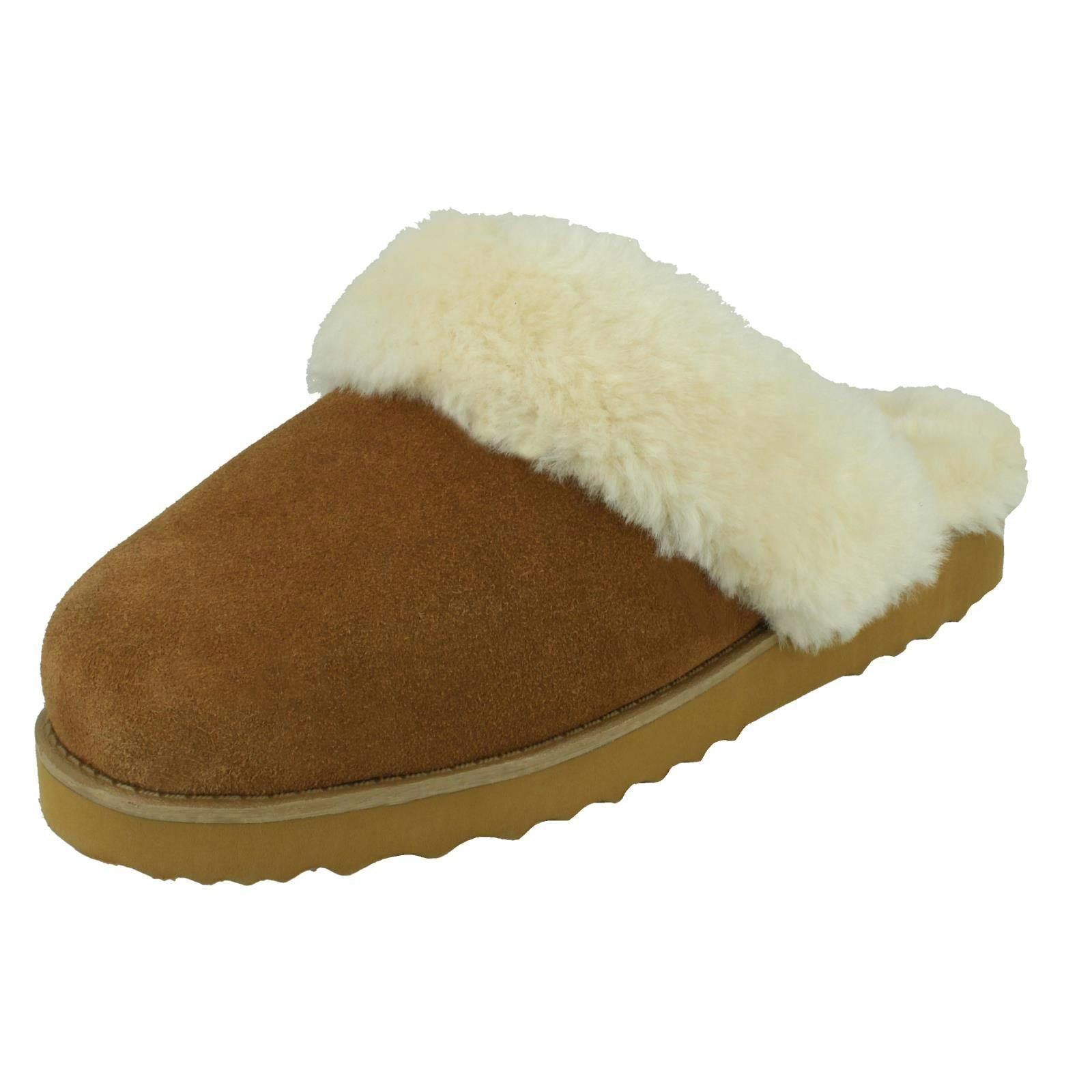 Spot On Women's Suede Mule Slippers X2125 - Tan - Uk 6