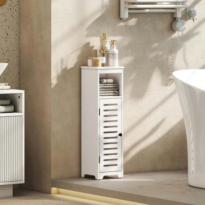 Rackhams White Bathroom Floor Cabinet, Bathroom Storage Unit With Louvered Door, Open Shelf, Adjustable Shelf, 22 X 20 X 75 Cm - Image 6