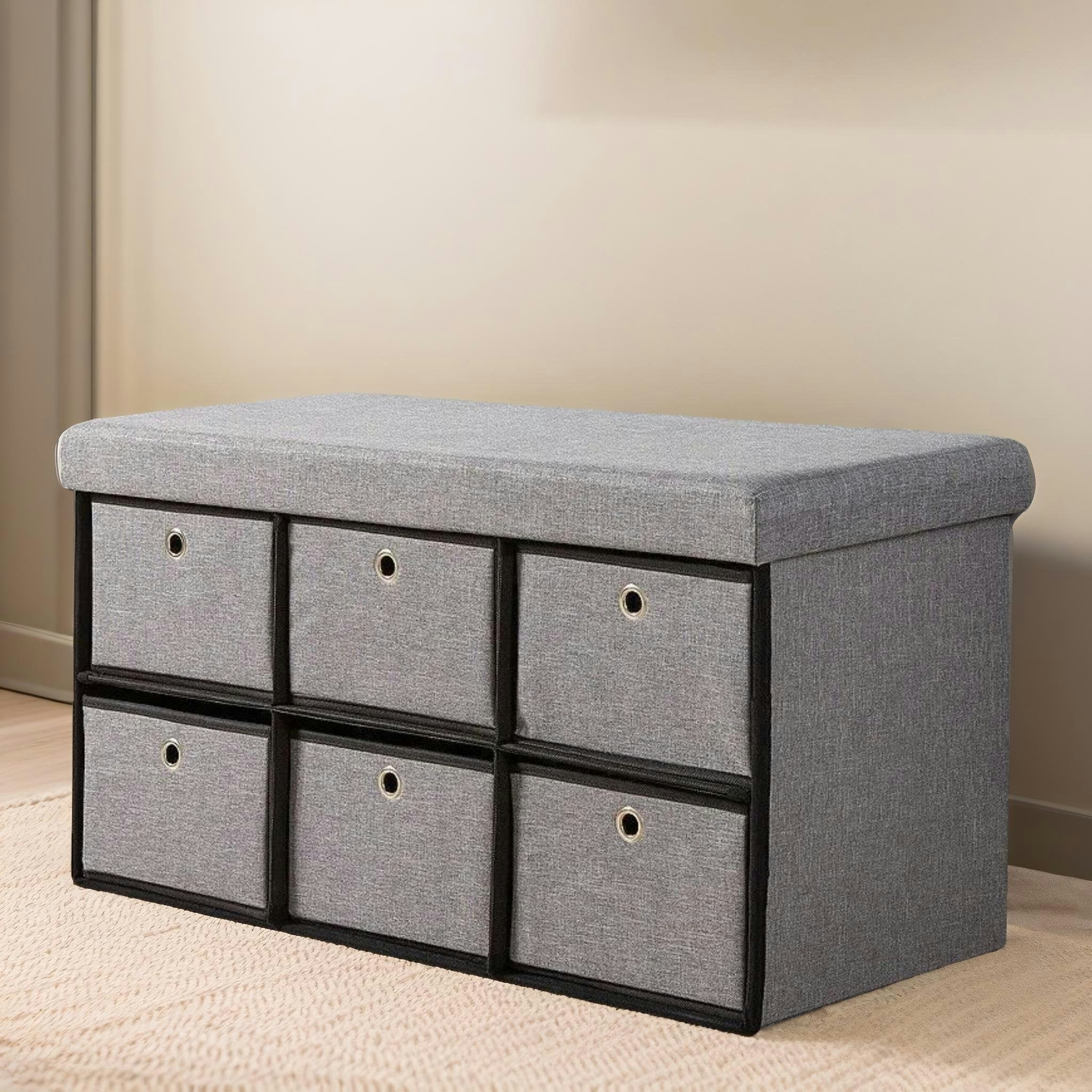 Rafaelo Mobilia Grey Ottoman Storage Box With 6 Drawers