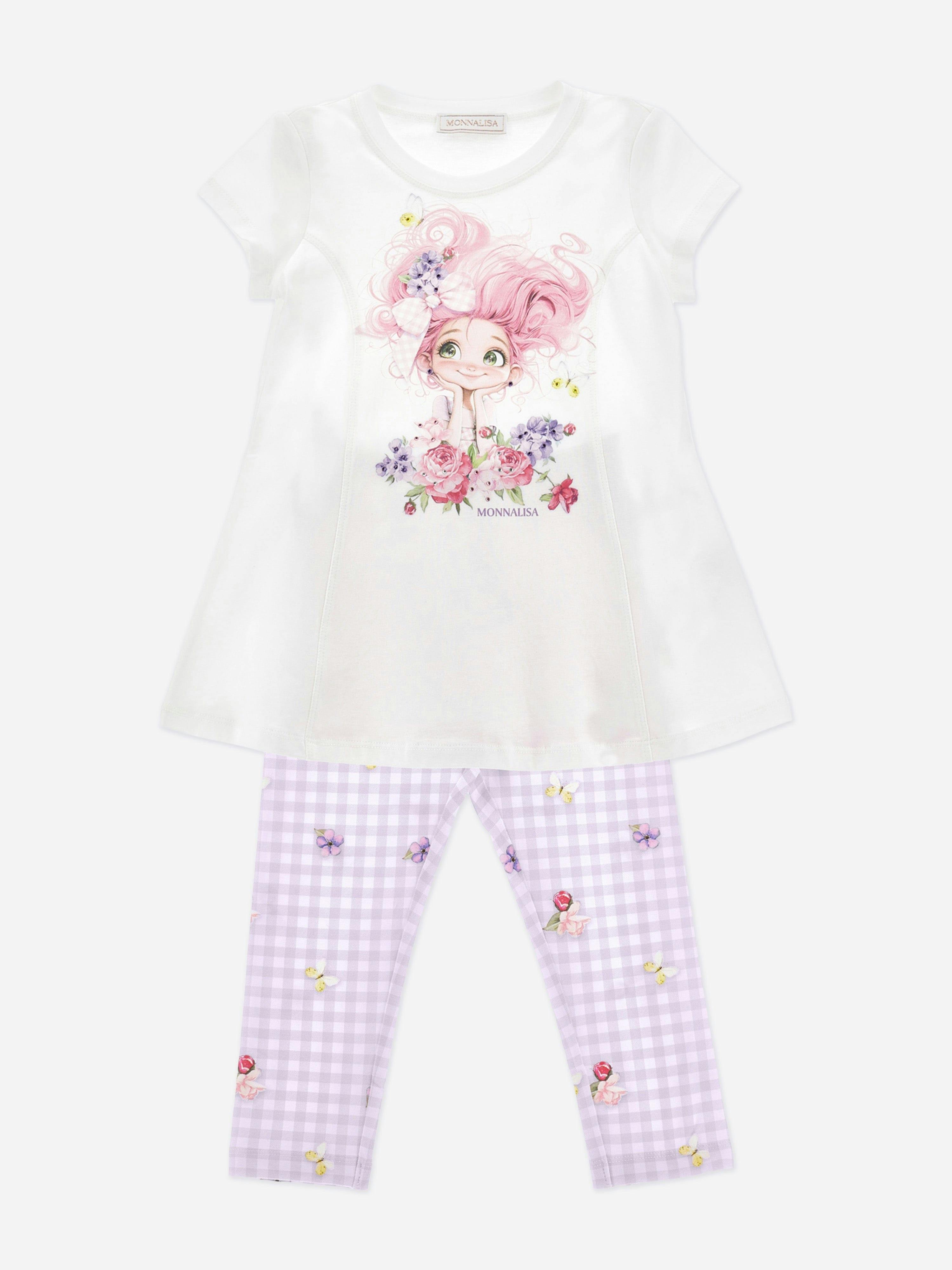 Monnalisa Girls Purple Maxi T-Shirt And Leggings Set In - 6 Yrs
