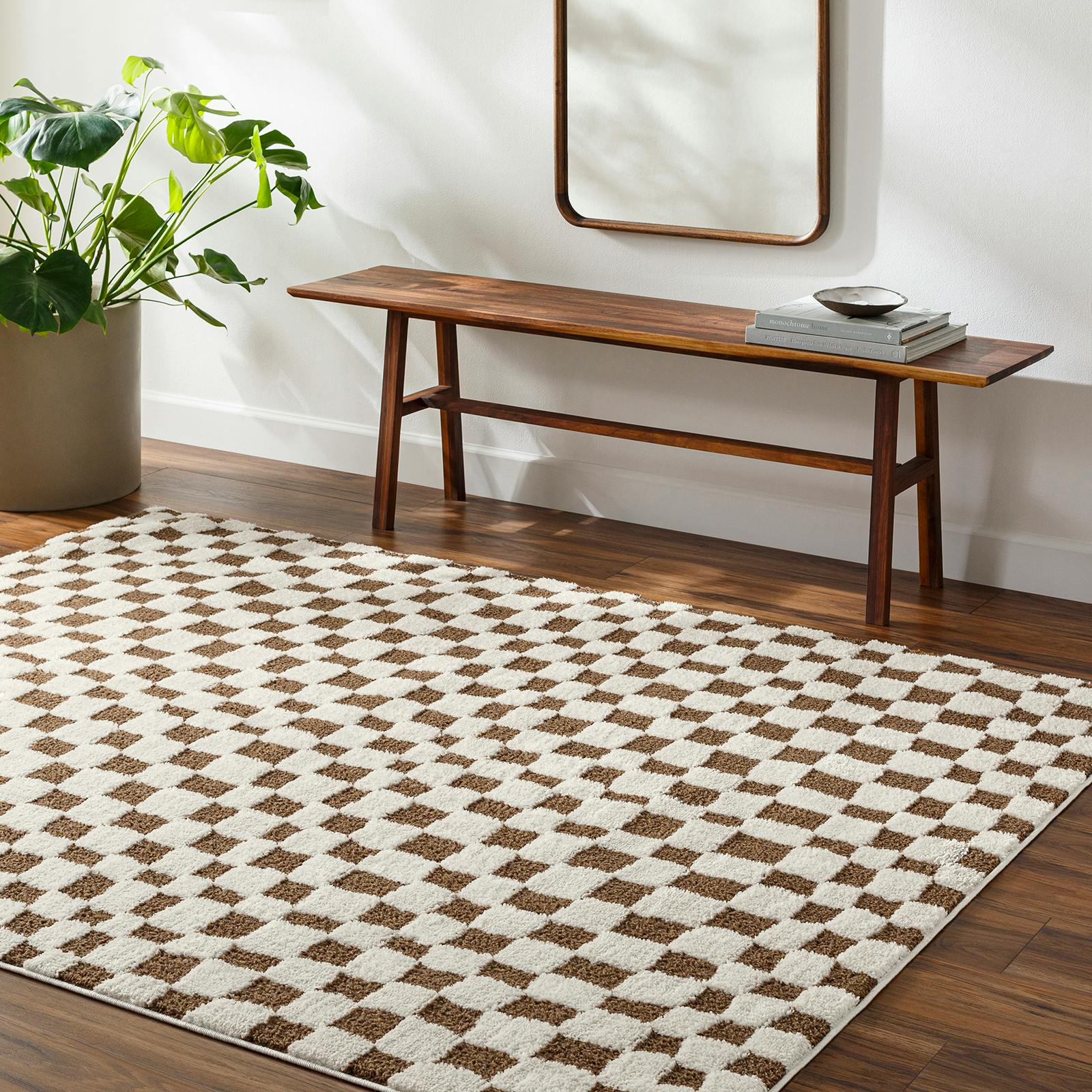 Livabliss Ivory/Brown Freud-Modern High Pile Checkered Rug - 160 X 213 Cm