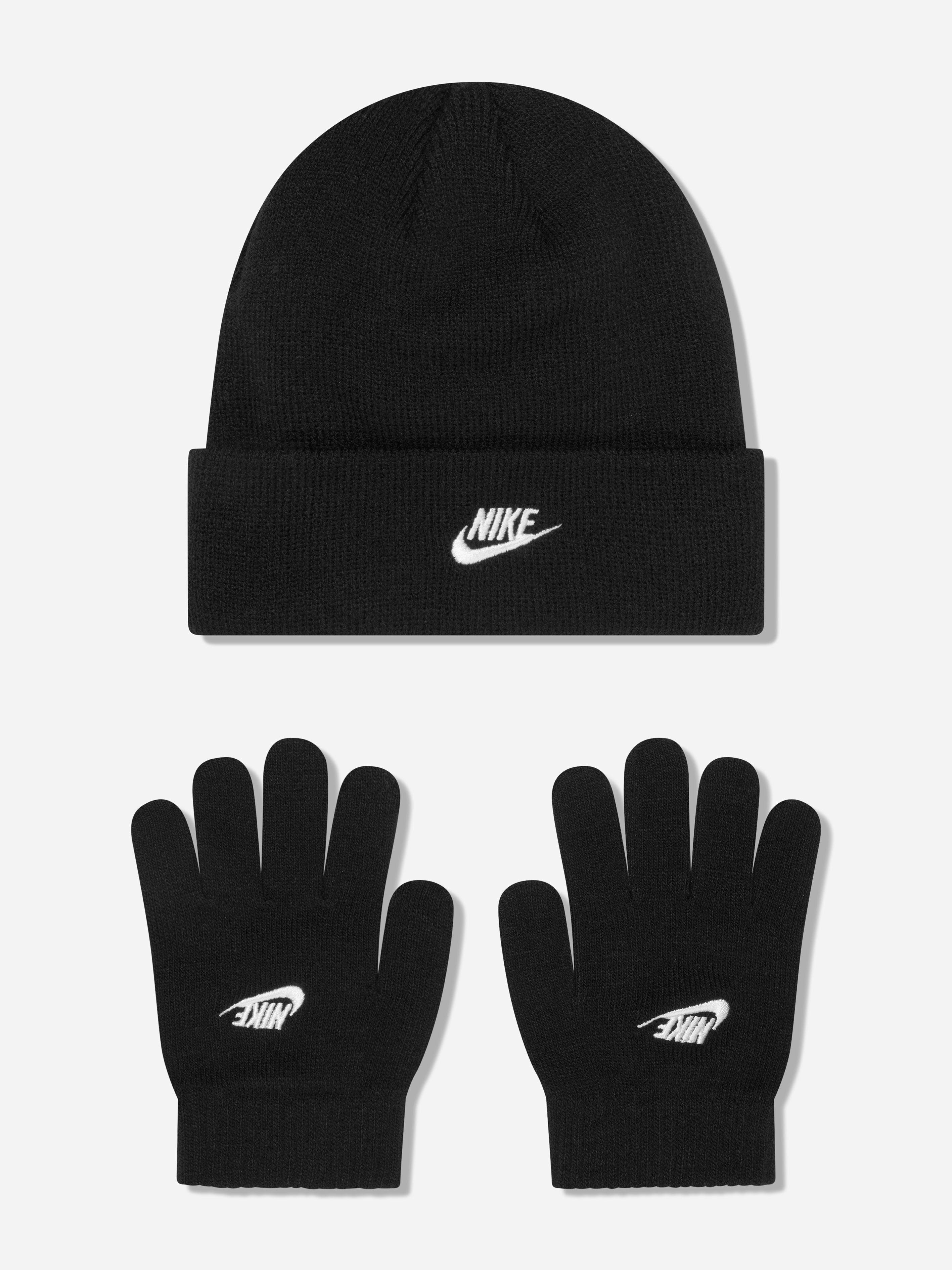 Nike Boys Black Futura Beanie Hat And Gloves Set In - 4 - 7 Yrs