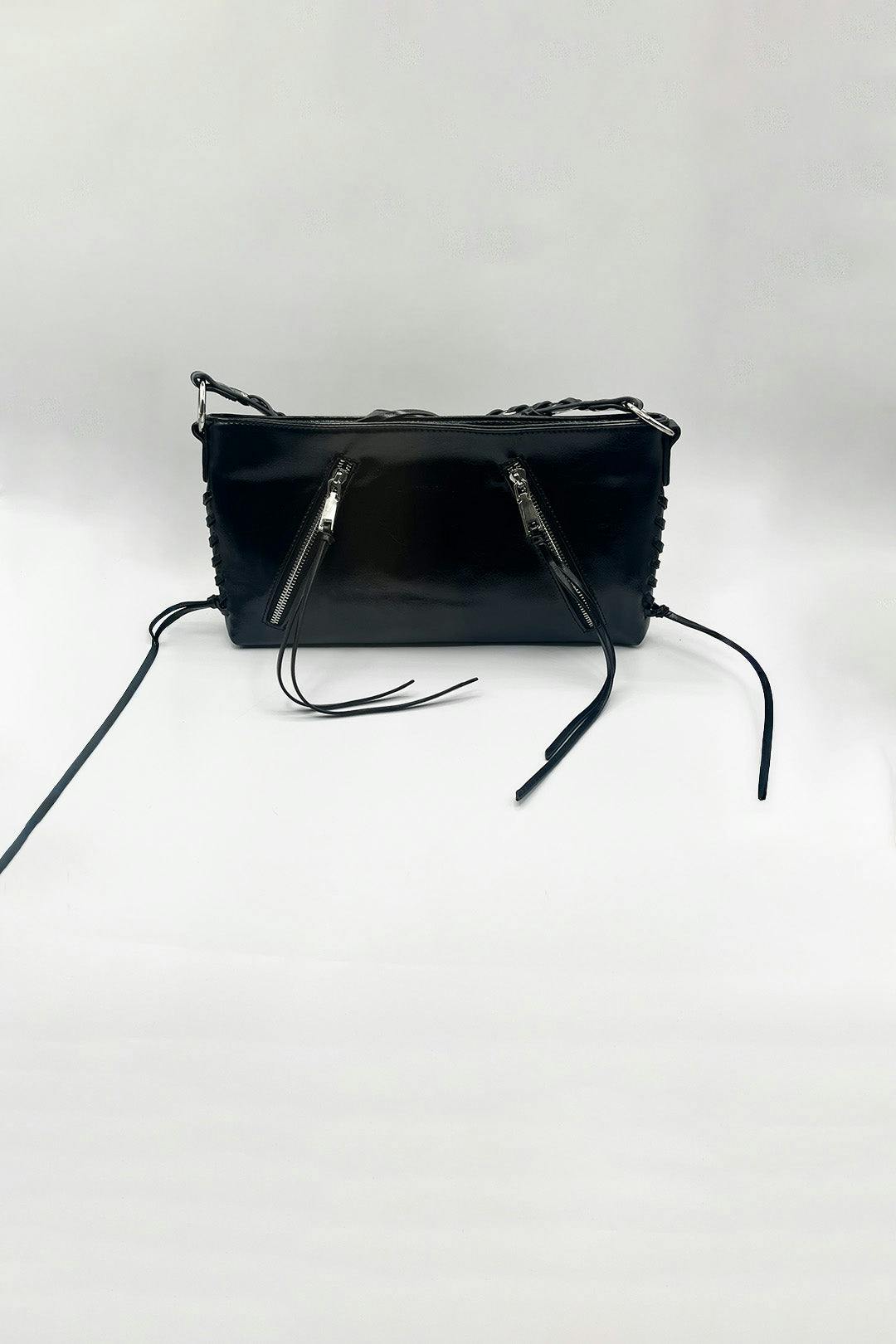 SVNX Women's Tassel Shoulder Bag with Chain Strap in Black - Image 2