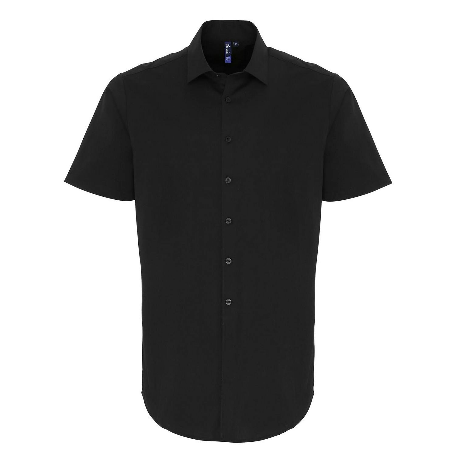 Premier Mens Poplin Stretch Short-Sleeved Shirt (Black) - Size 4XL - Image 3