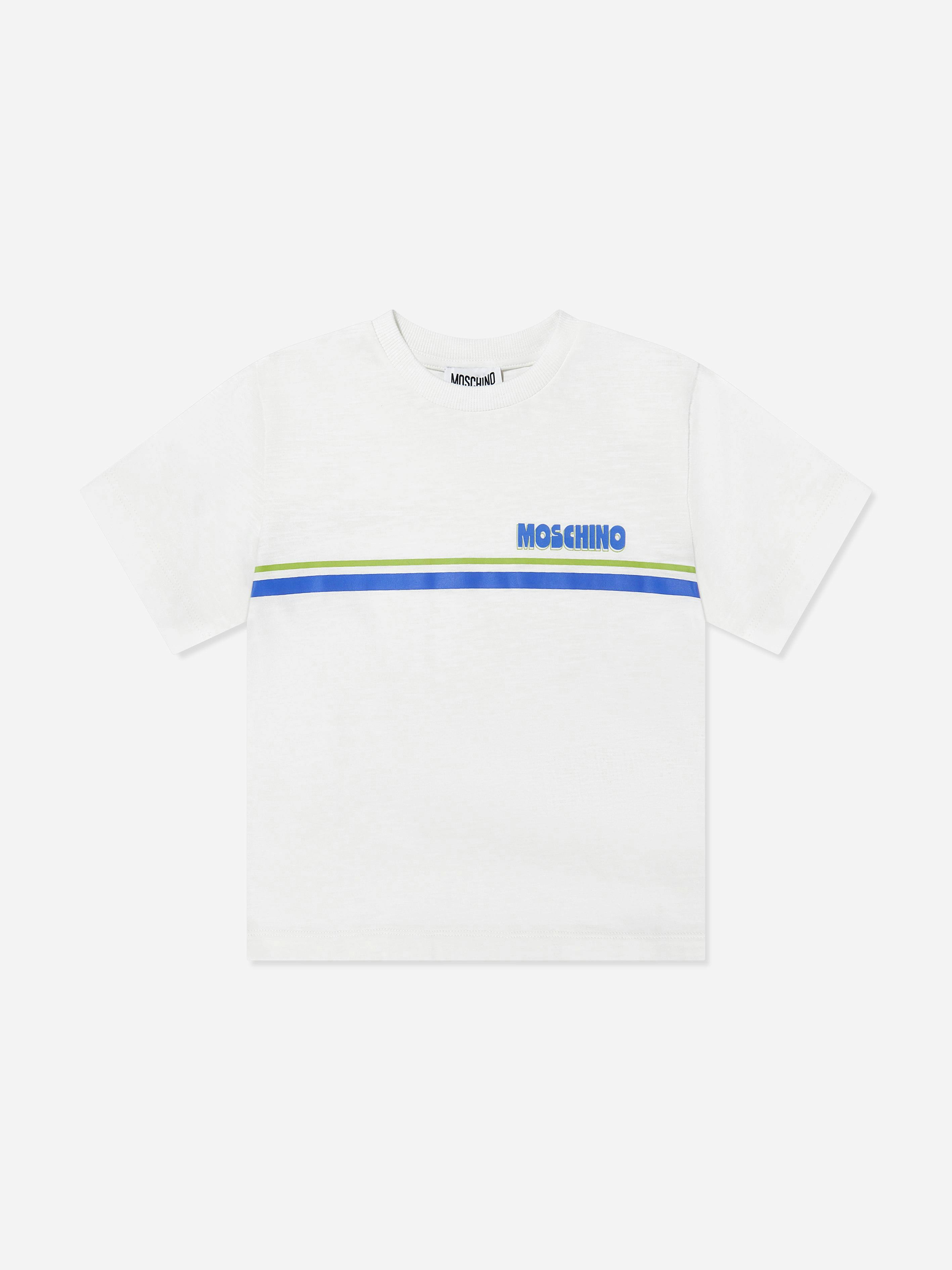 Moschino Kids Ivory Logo Stripe T-Shirt In - 12 Yrs