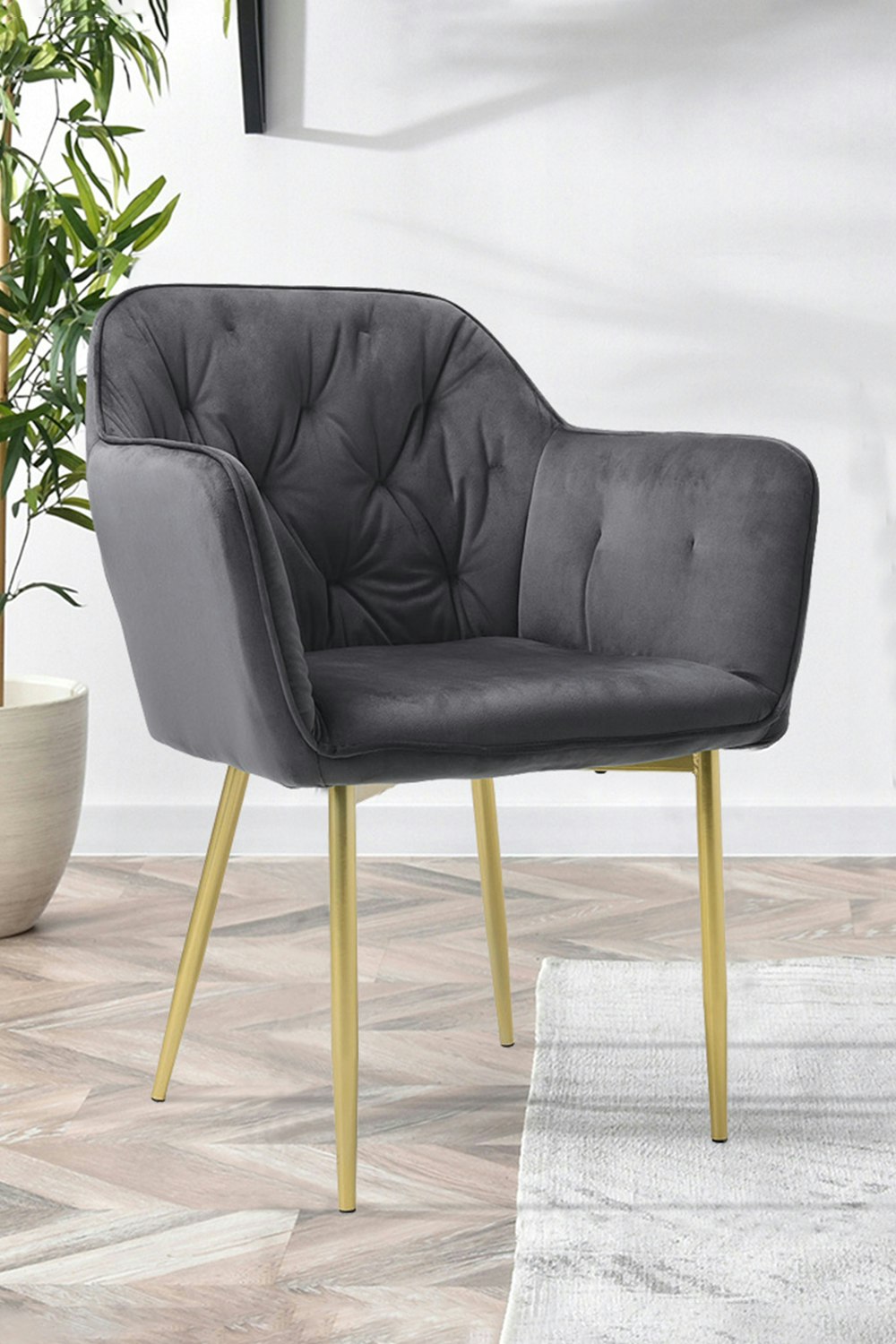 Rackhams Grey Velvet Upholstered Dining Chair Dressing Chair Nail Chair 86Cm