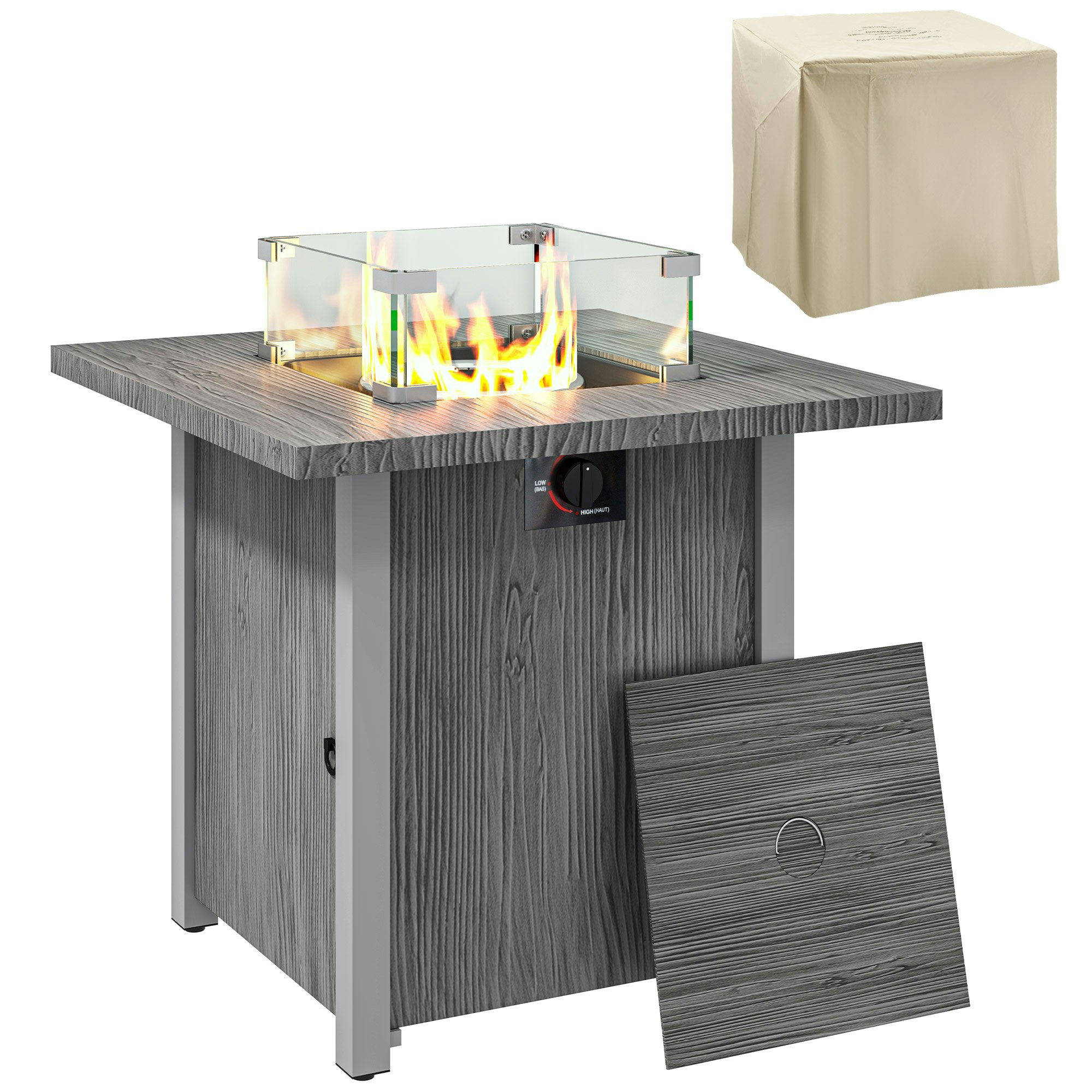 Rackhams Dark/Grey Gas Fire Pit Table With 40,000 Btu Burner, Cover, - Metal - 71L X Size 71W X 62.5Hcm