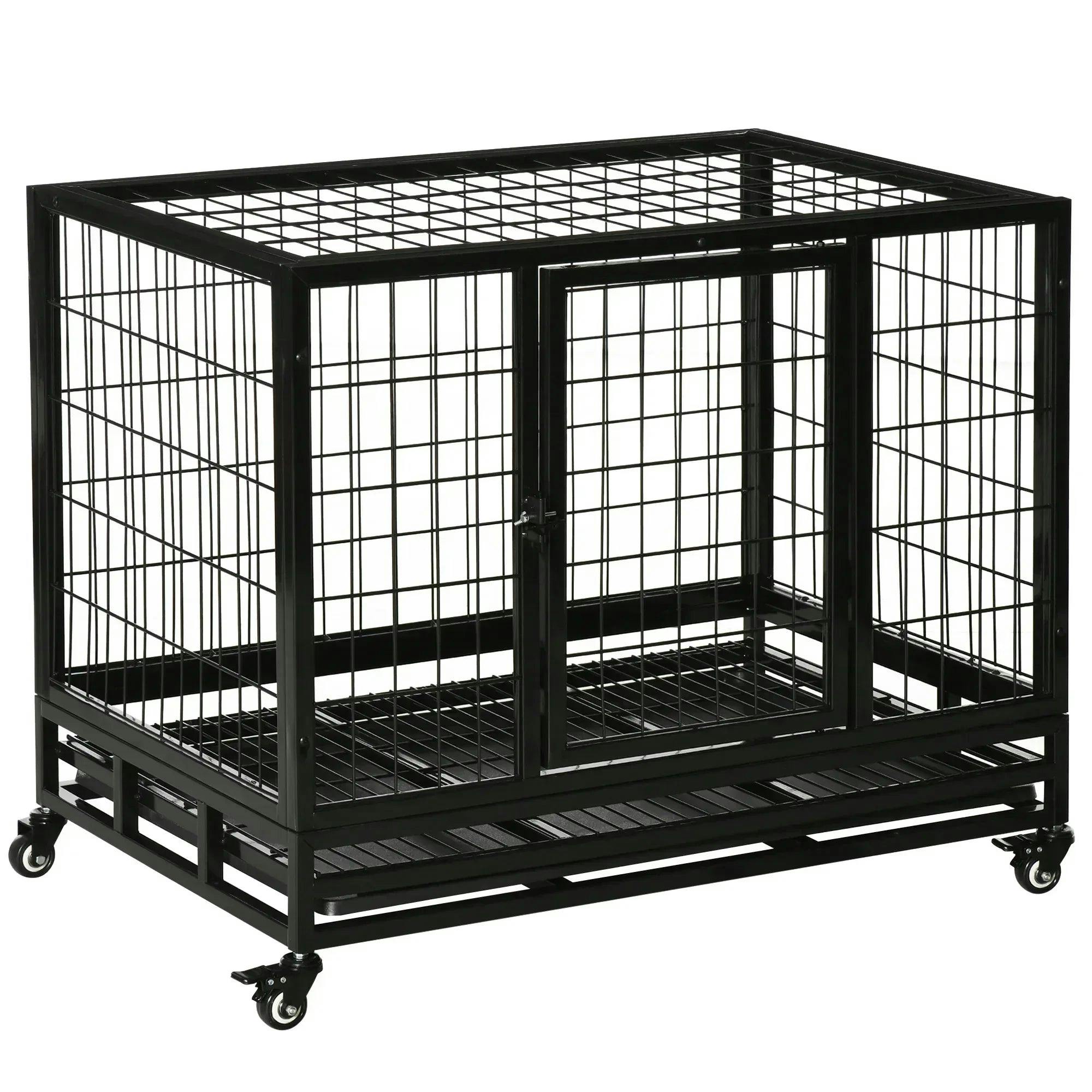 PAWHUT Metal Kennel Cage with Wheels & Crate Tray for Pet Dog Medium Black - Image 6