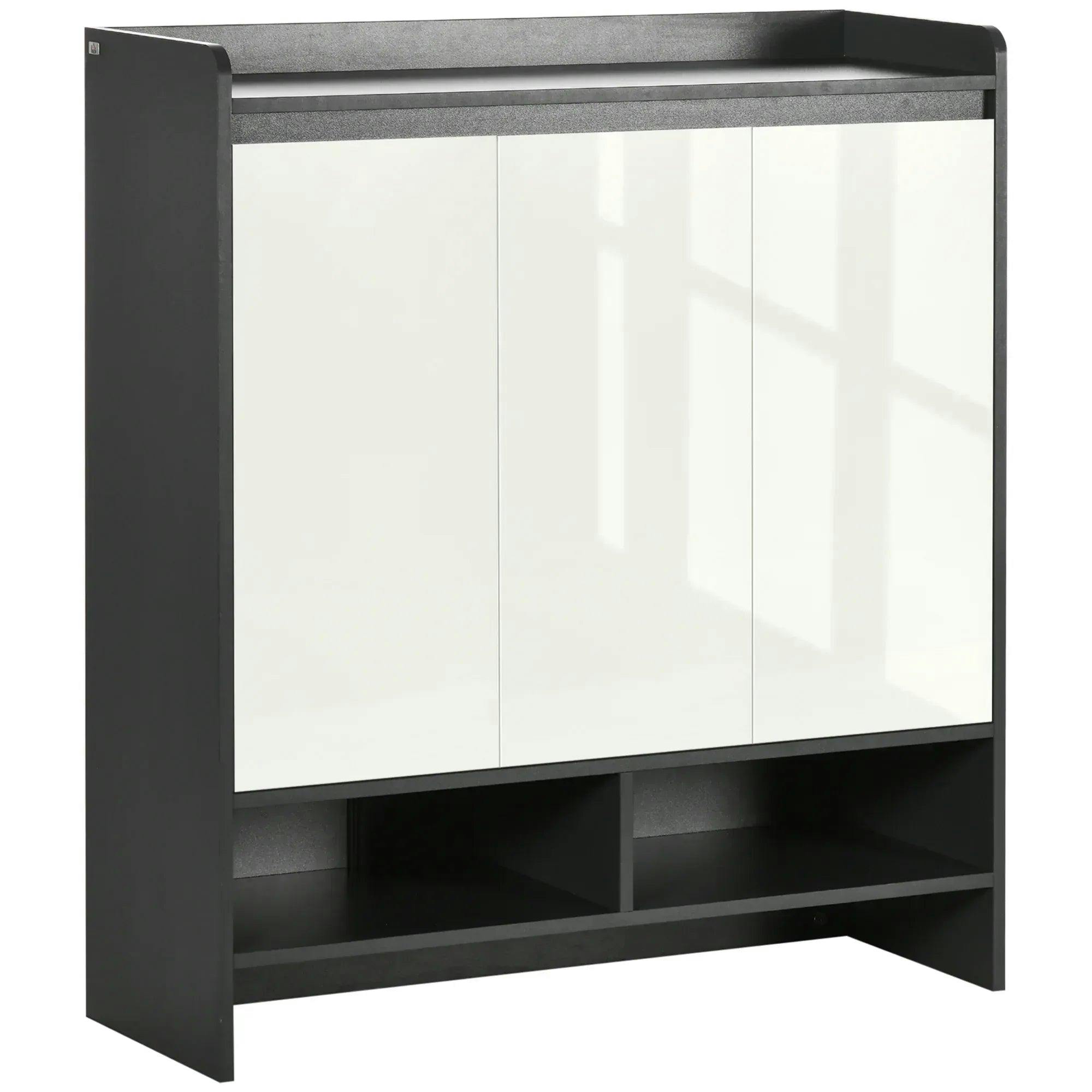 Homcom Modern Shoe Cabinet With High Gloss White Doors And Open Shelves - Grey - Image 7