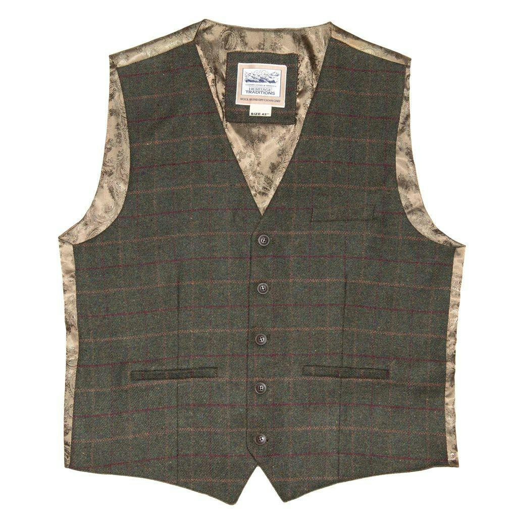 Heritage Traditions Green Heritage Tweed Waistcoat - Large 42" - Box Check