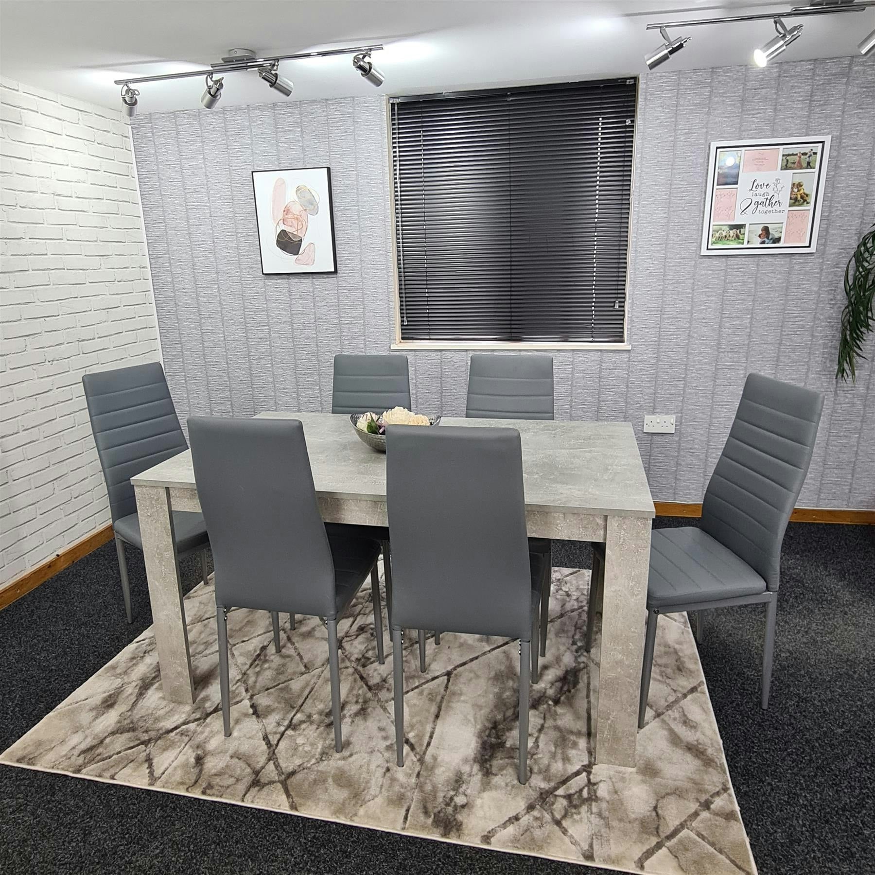Portland Leather 6 Seater Dining Set - Stone Grey and Grey - Image 6