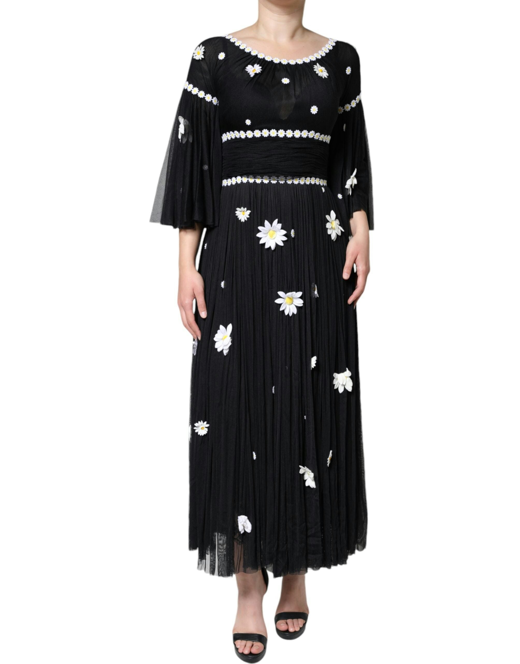 Dolce & Gabbana Women's Black Daisy Floral Tulle Dress - Size 40 It