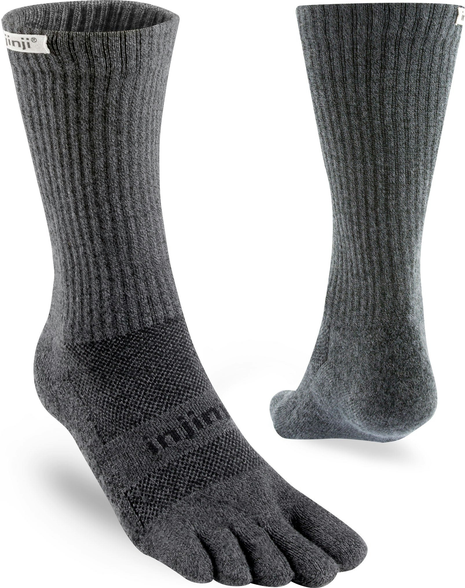 Injinji Men's Grey Mid-Weight Trail Run Crew Length Toe Socks (Inj-Tr-Cr) - Graphite - Large