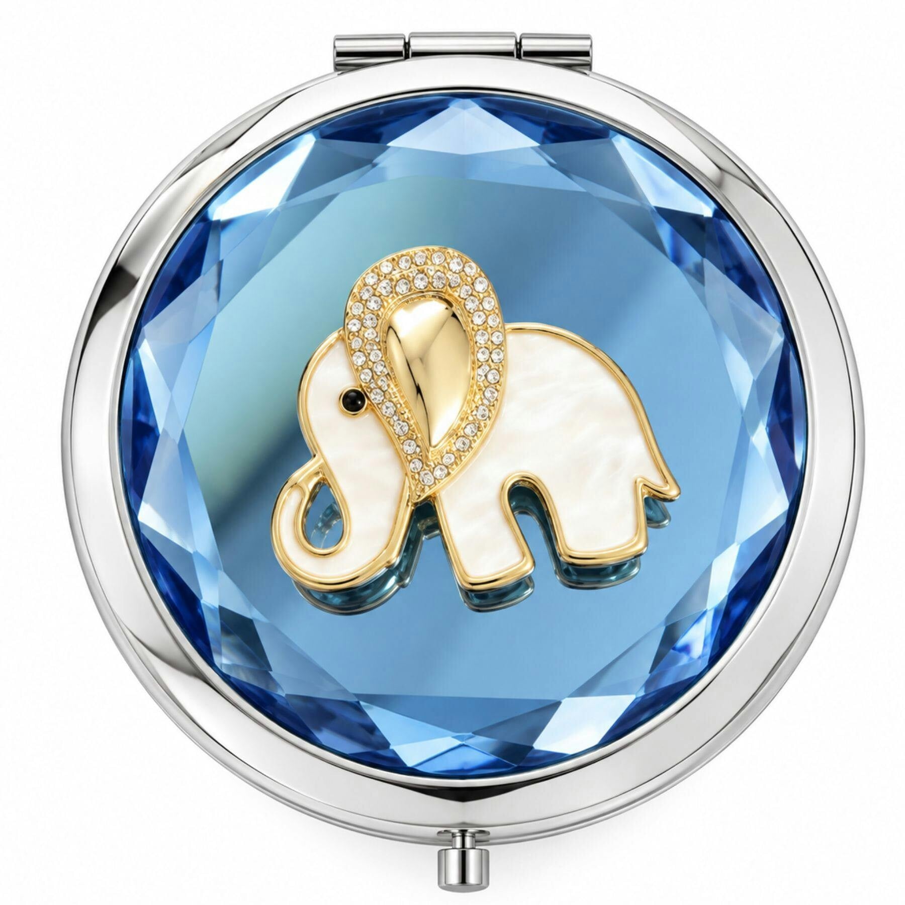 Love Emvy Blue/Ivory Sparkly Elephant Compact Mirror - With Elephant