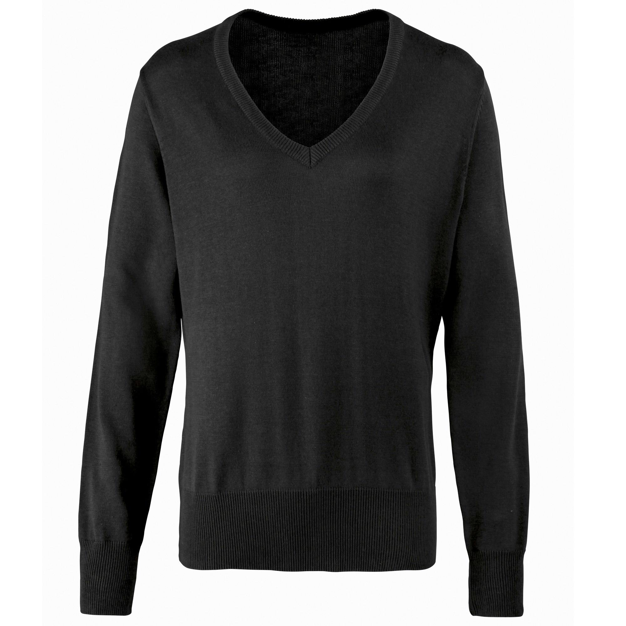 Premier Women's Black V-Neck Knitted Sweater / Top - 14 - 55% Cotton/45% Acrylic