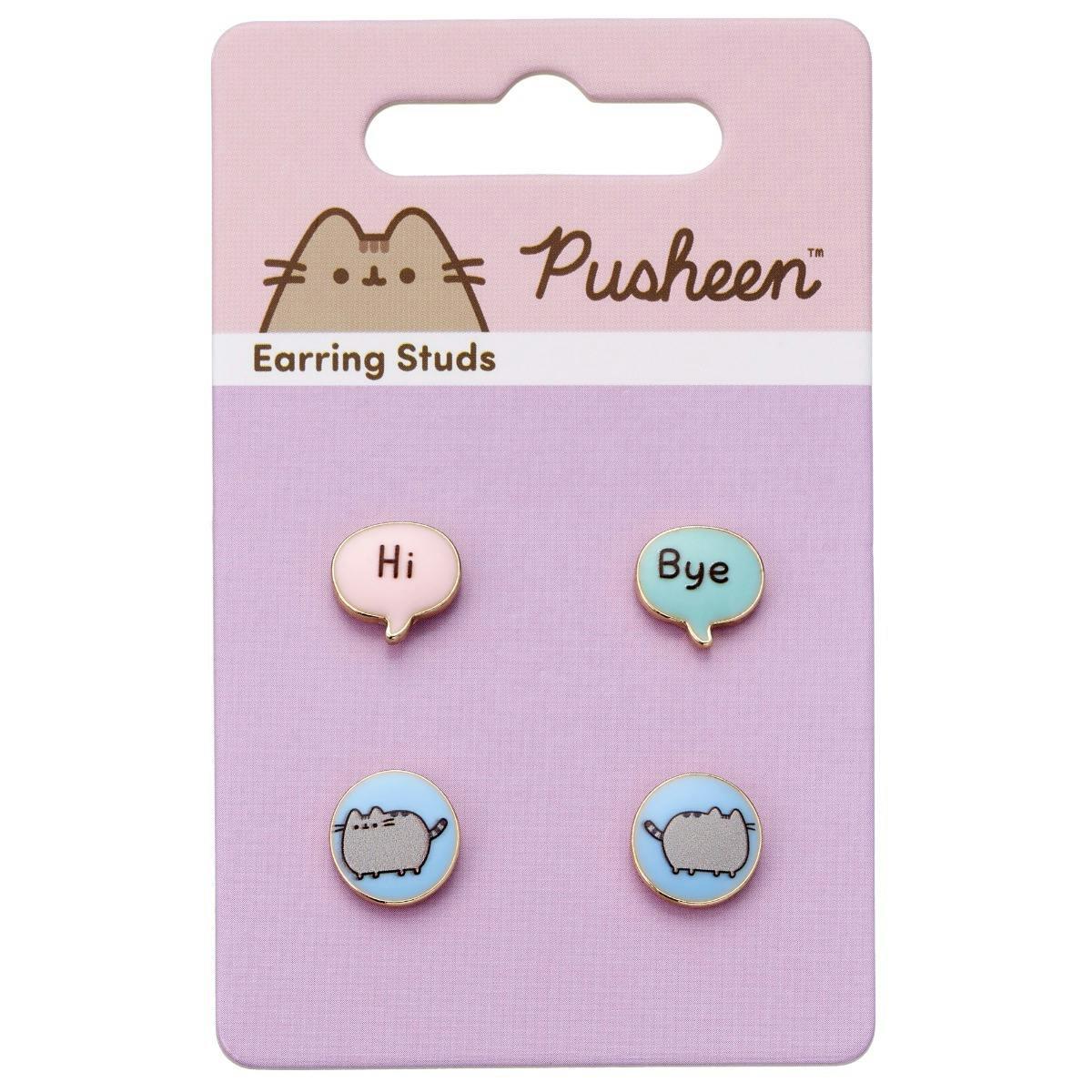 The Carat Shop Blue/Pink/Gold Pusheen The Cat "Hi Bye" Stud Earrings Set
