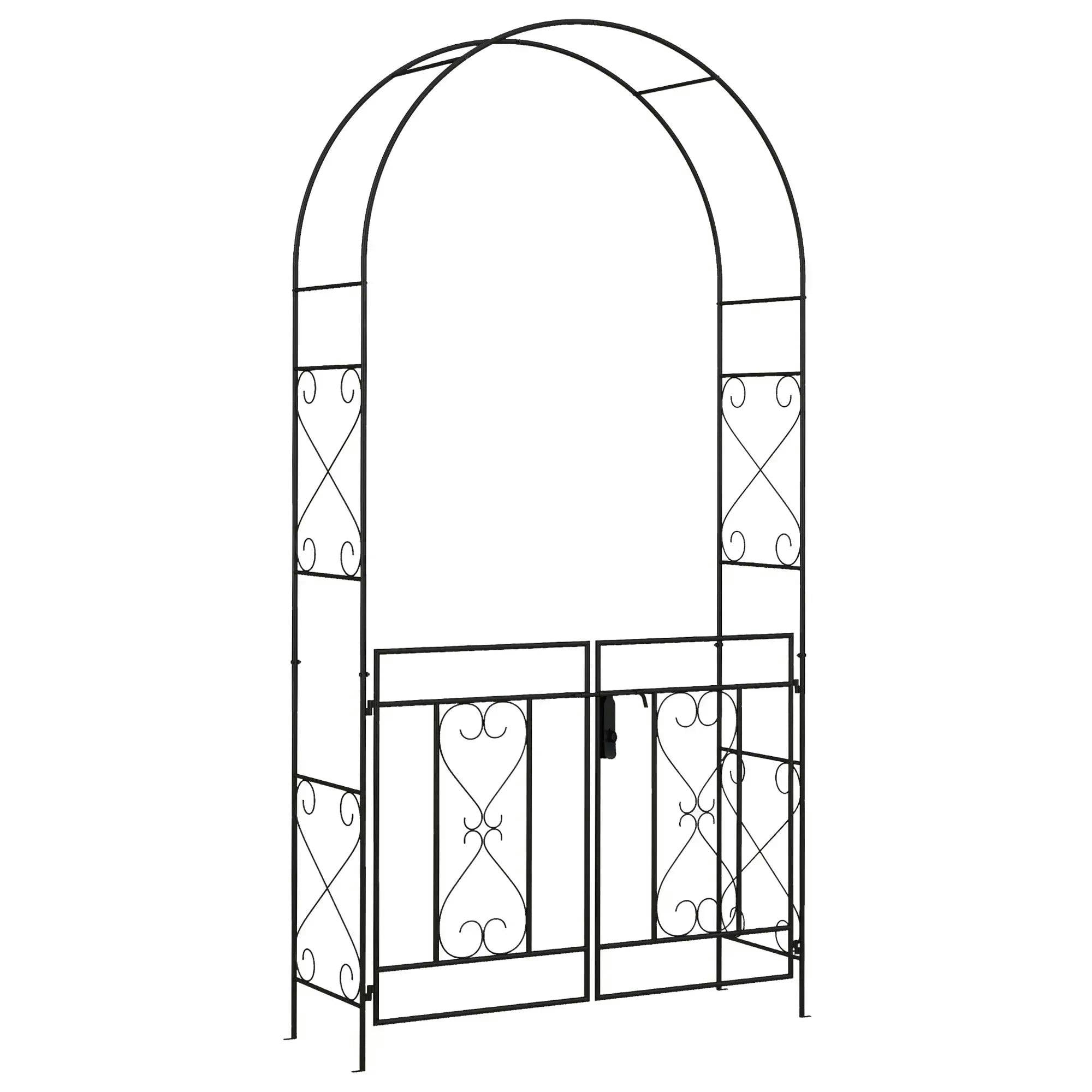 Metal Garden Arch Arbor Double Gate Climbing Plant Trellis Outdoor Black - Image 5