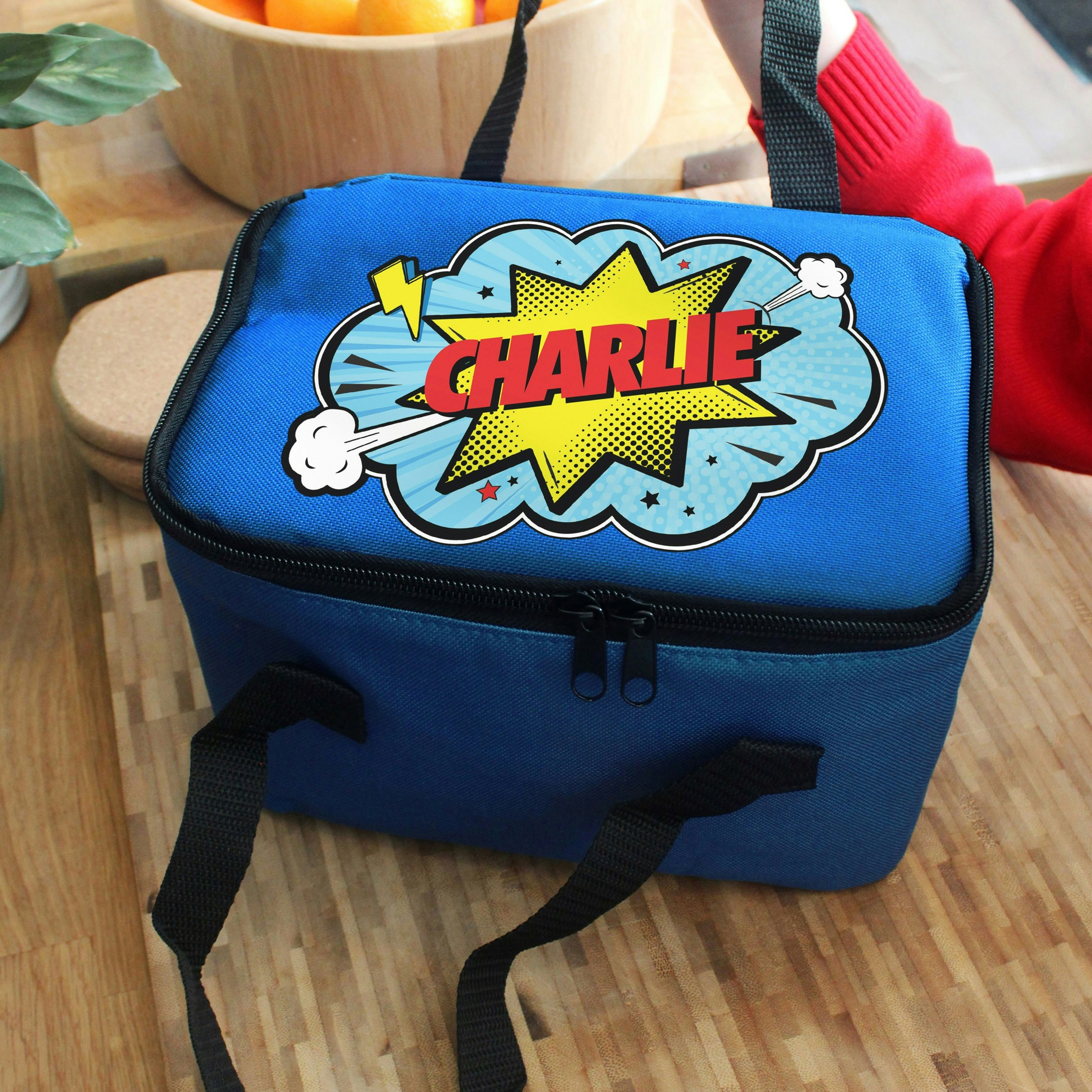 Rackhams Blue Personalised Superhero Lunch Bag