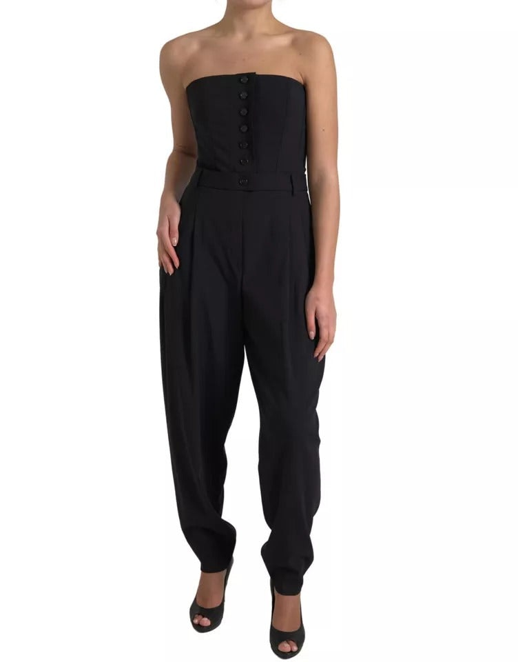 Dolce & Gabbana Black Wool Strapless Jumpsuit Dress - Size 48 It