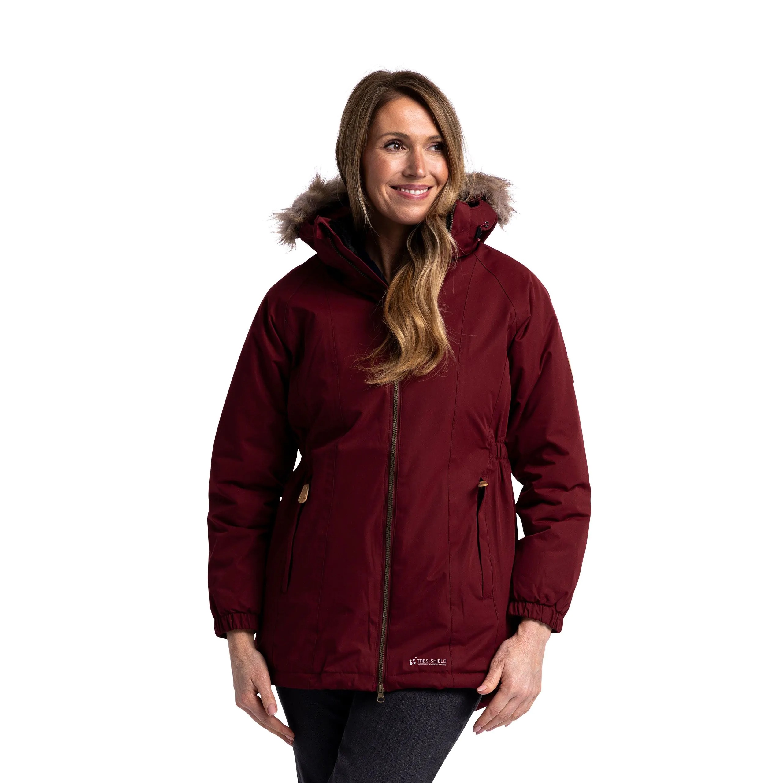 Trespass Women's Dark Celebrity Insulated Longer Length Fleeced Lined Parka Jacket - Cherry - Cherry - Small