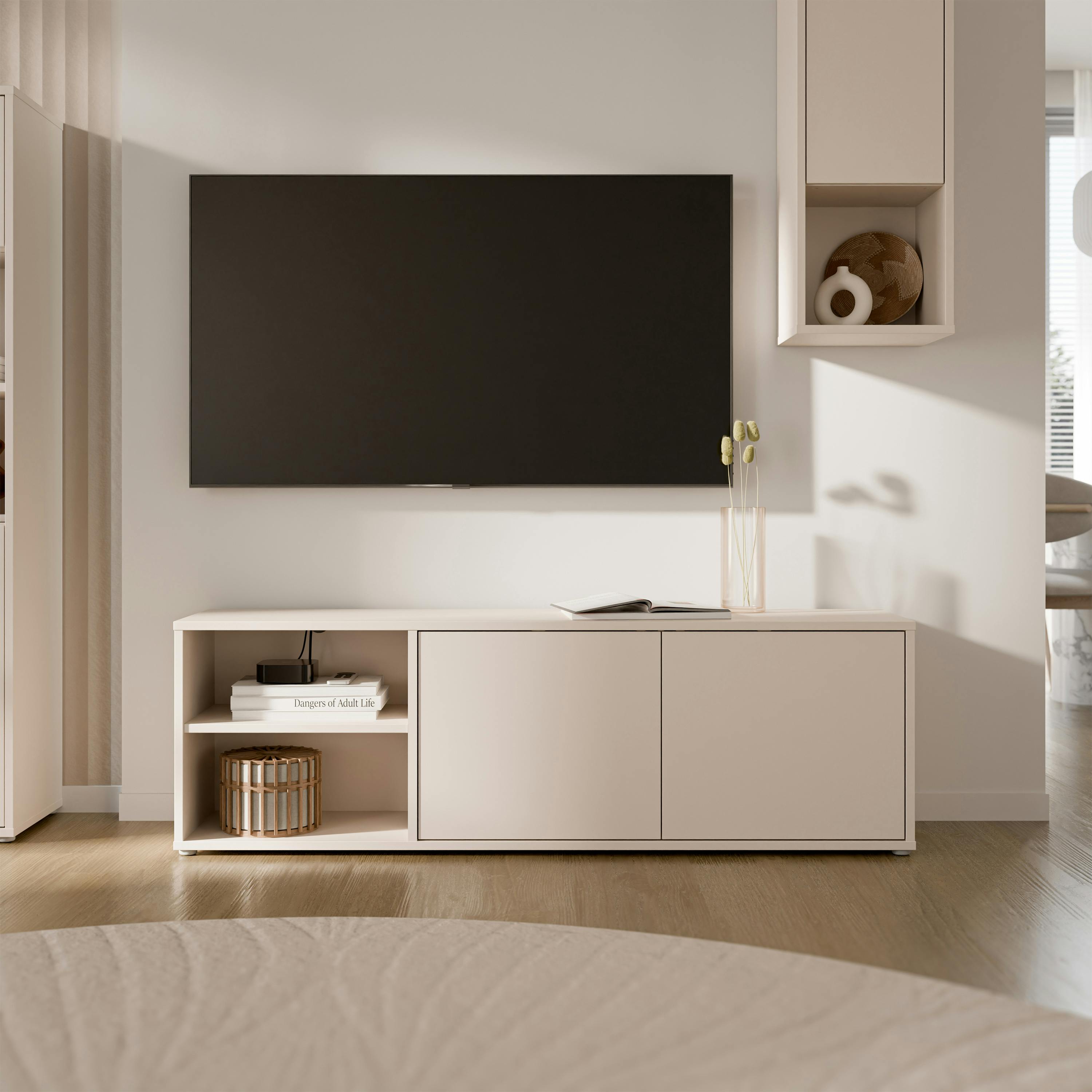 Rackhams Alice Springs Wide Tv Cabinet With 2 Doors Push-To-Open & 1 Open Shelf In Sand - W 181.7 X H 57.5 X D 41.5Cm - 1 - Manufactured Wood