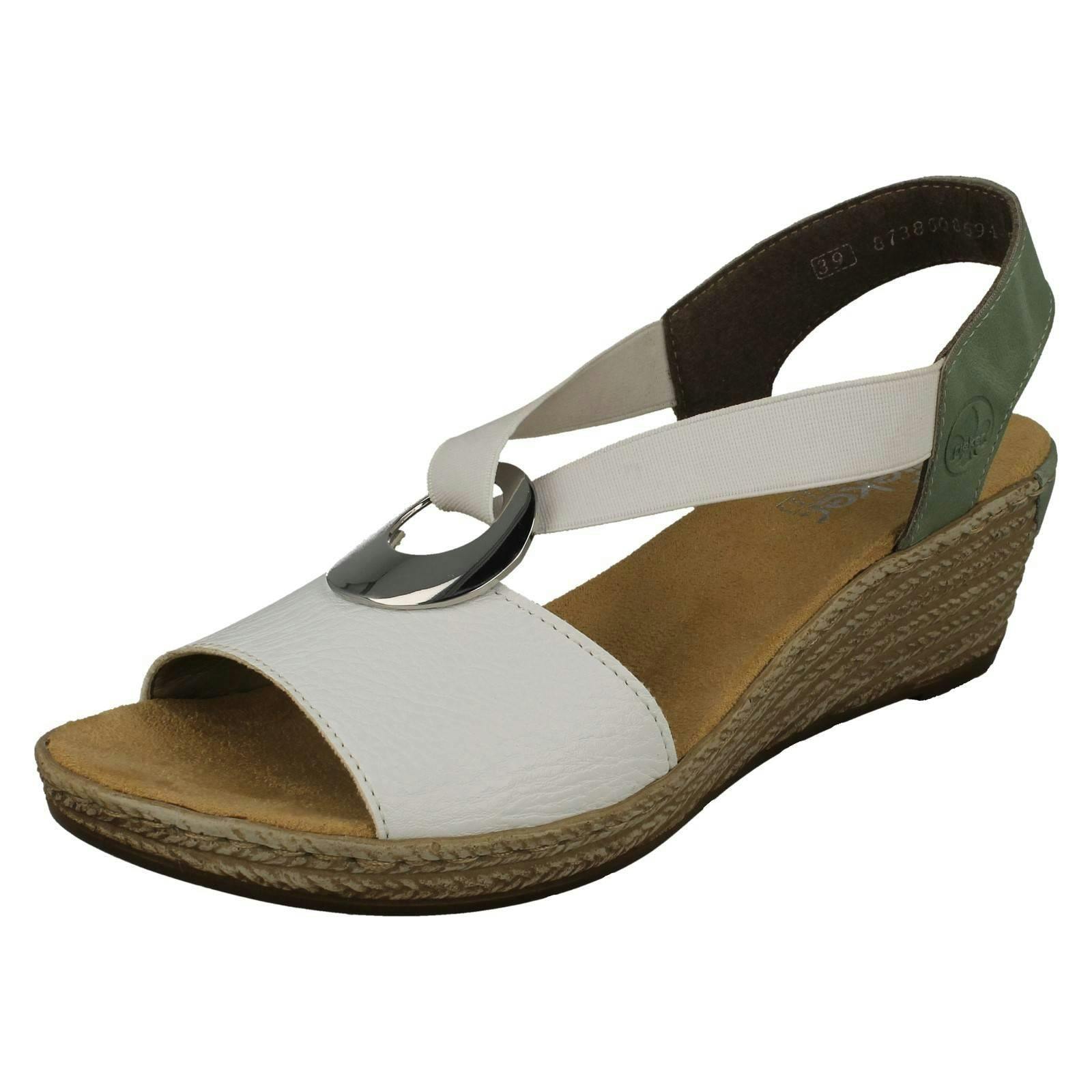 Rieker Women's White Wedge Heeled Sandals 624H6 - Combination - Uk 6.5