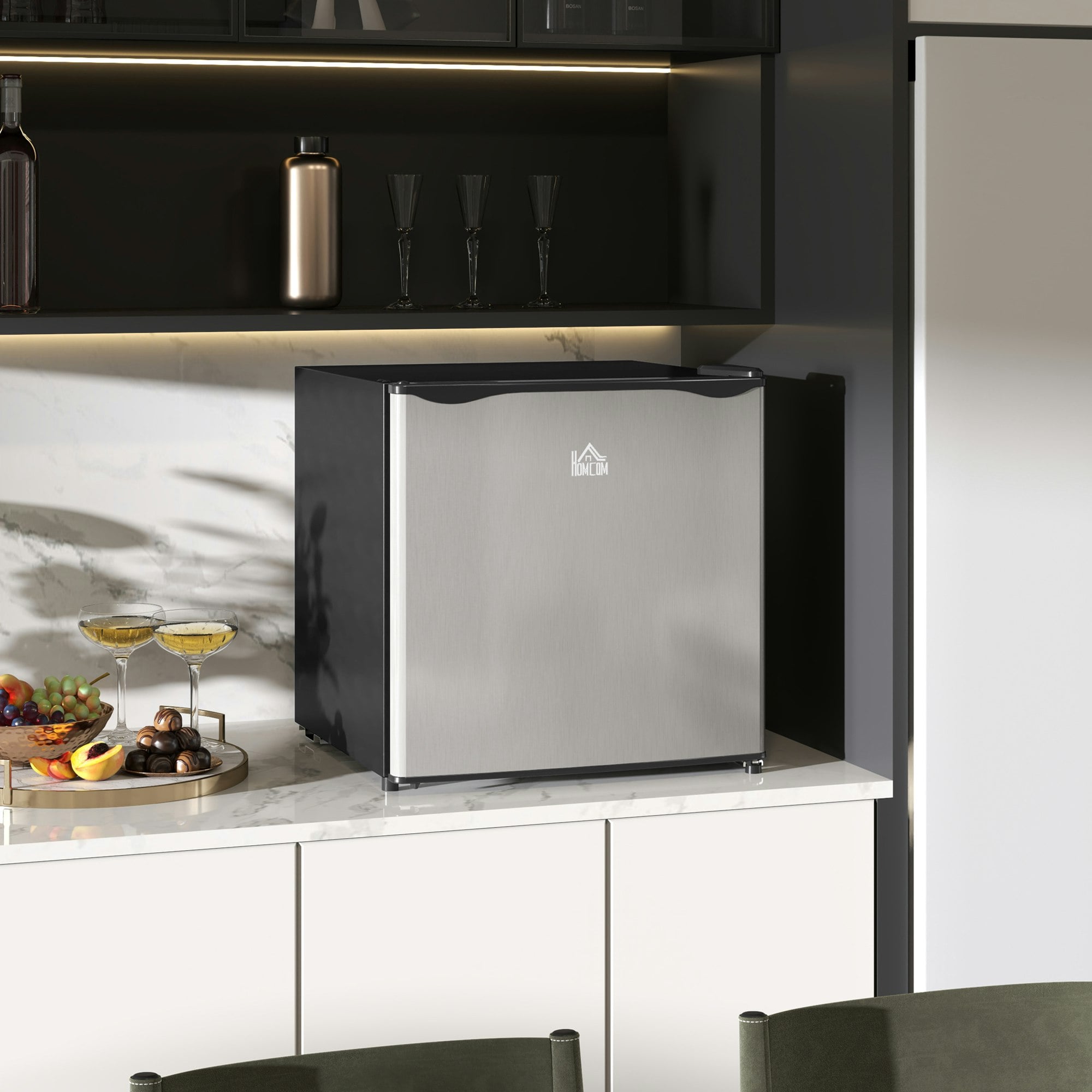 Homcom Silver 46L Counter Top Fridge With Chiller Box Mini Fridge - 48W X 44D X 49Hcm