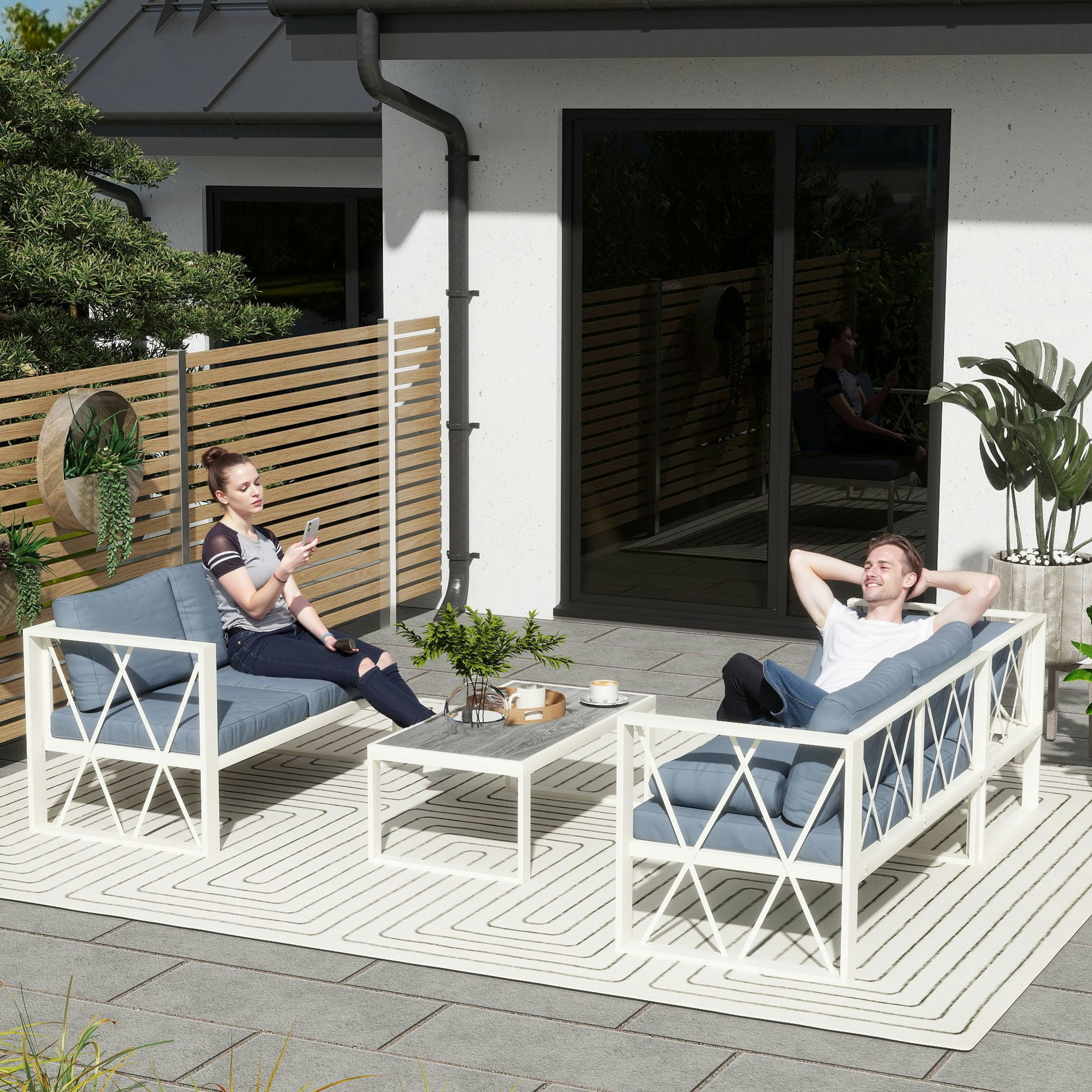 Rackhams Grey 5 Seater Sectional Outdoor Sofa Set With Loveseats For Garden