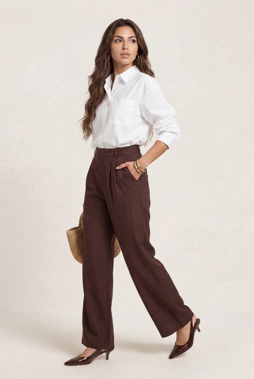 Urban Bliss Brown Linen Blend Wide Leg Trouser - 14
