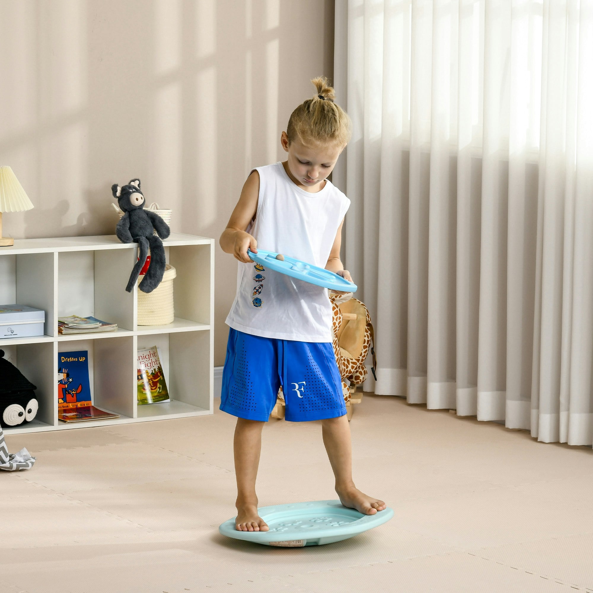 Zonekiz Blue 2 In 1 Balance Board, Kids Wobble Board With Ball