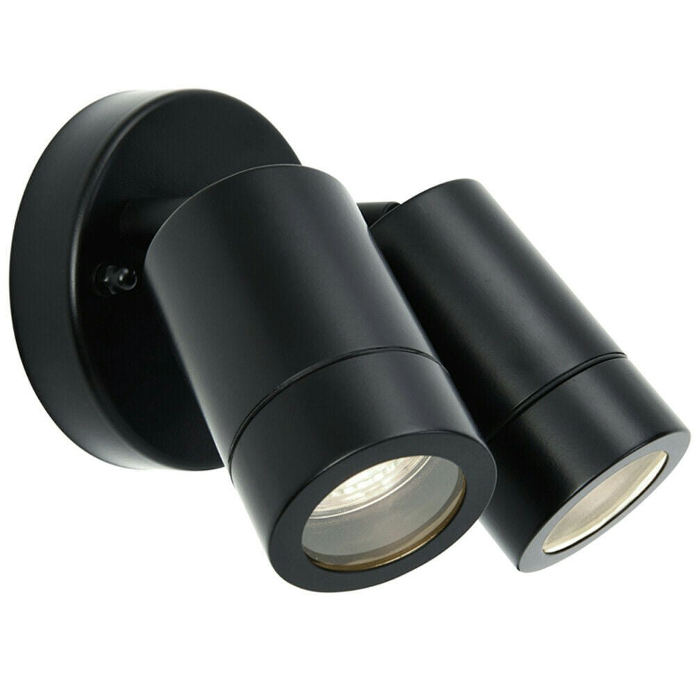 Loops Black/Light Ip44 Outdoor Adjustable Spot Matt Twin Gu10 Dimmable Up Down