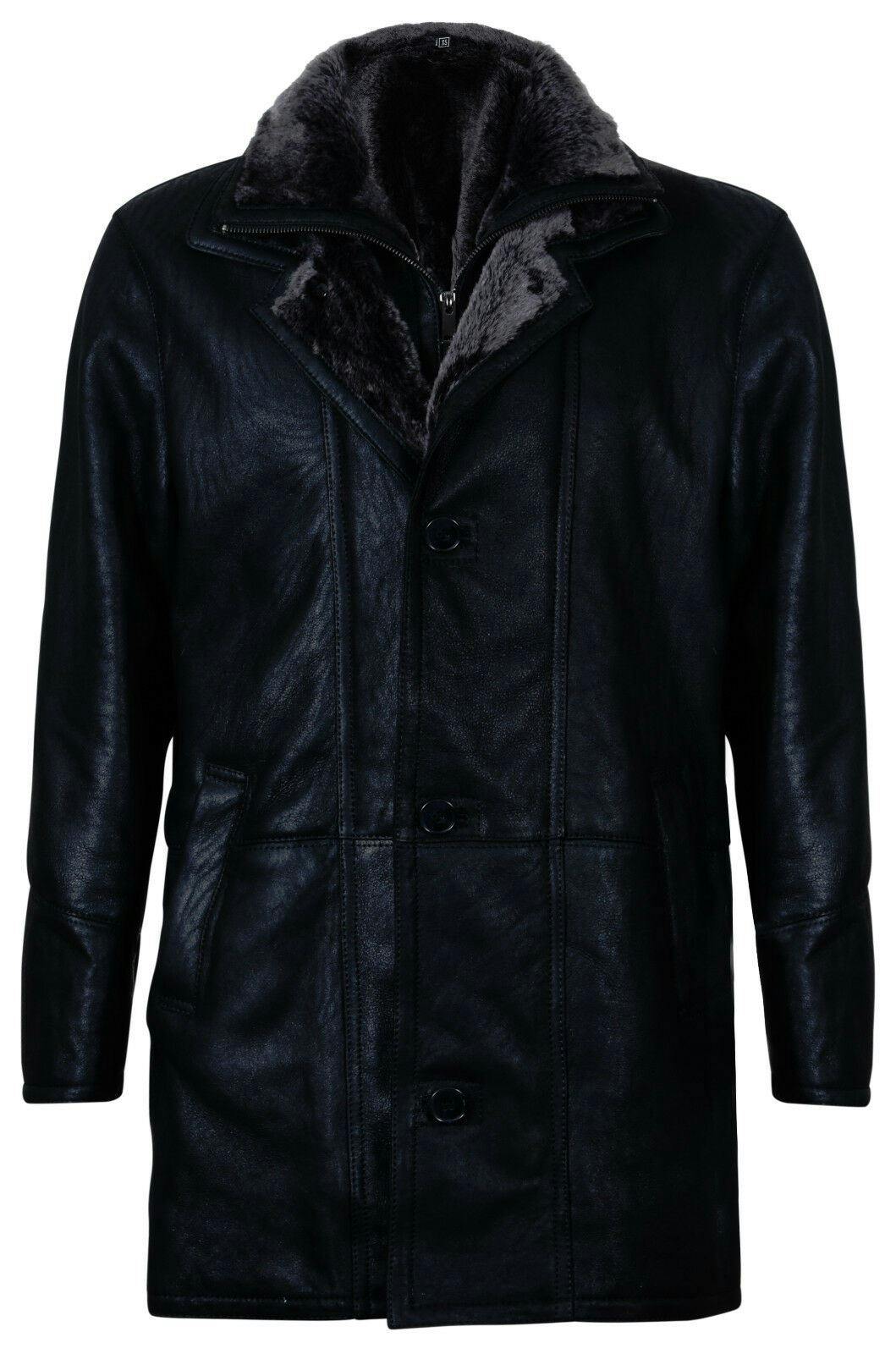 Infinity Leather Men's Black Warm Shearling Sheepskin Leather Coat-Florence - Uk M | Eu 48 | Us 38