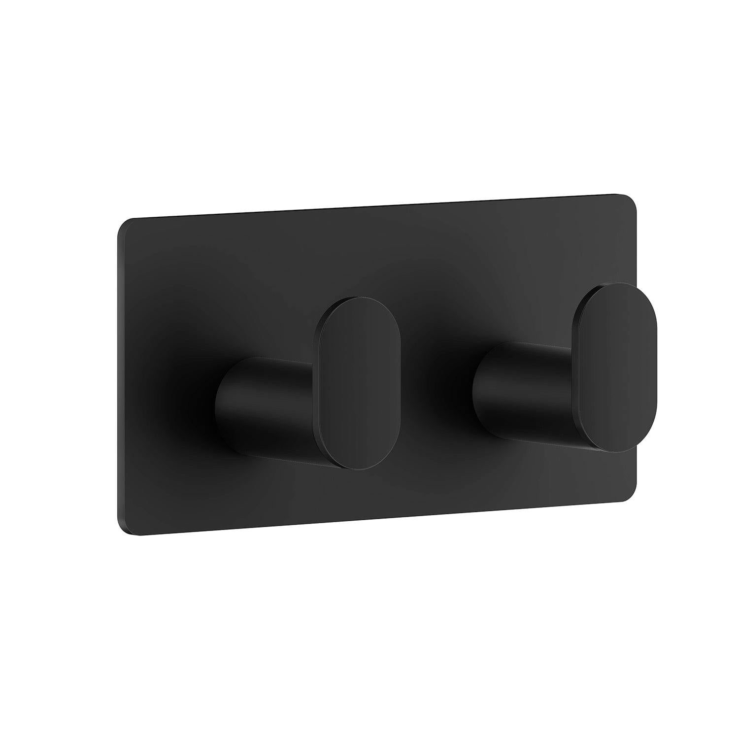 Rackhams Black Stainless Steel Double Towel Hook (96 X 48Mm) Self Adhesive Bathroom Wall Mounted