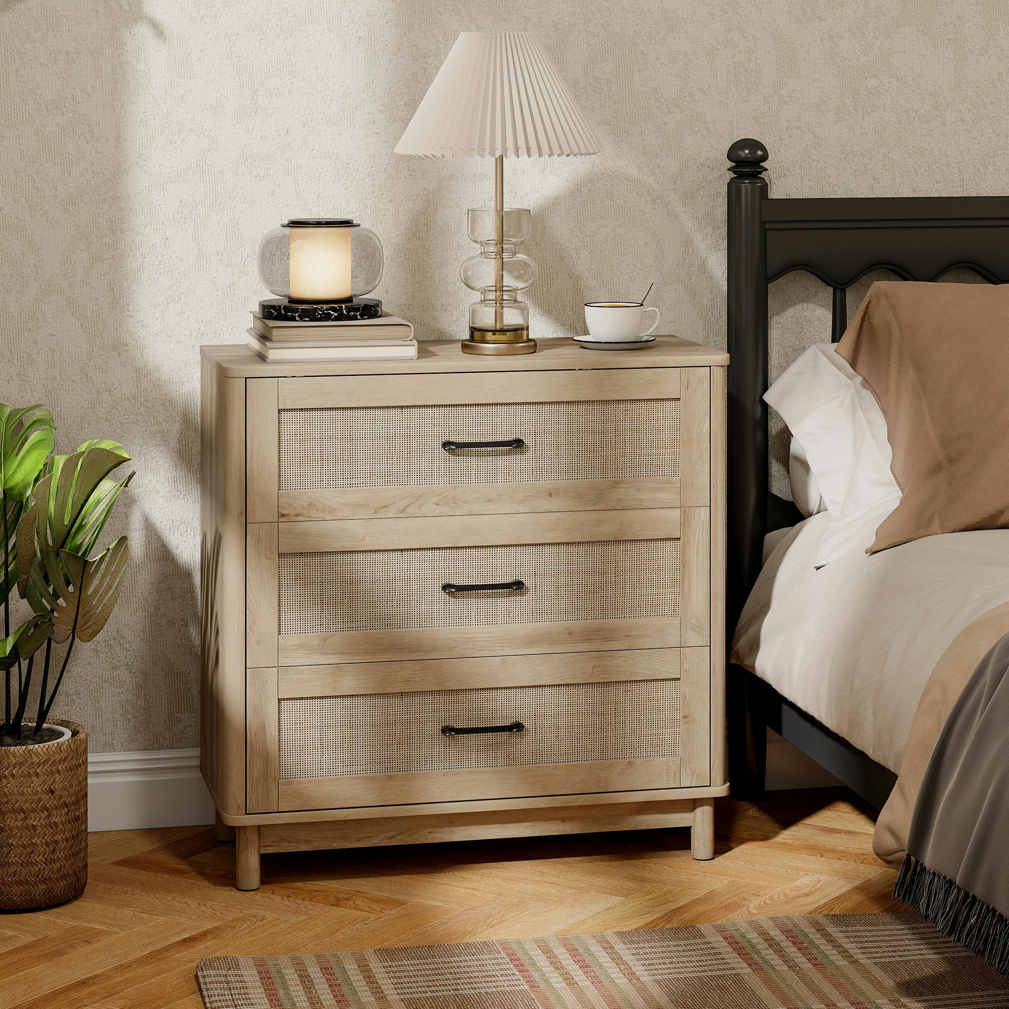 Homcom 3 Drawer Chest Of Drawers, Wide Storage Unit For Living Room, Oak - 76