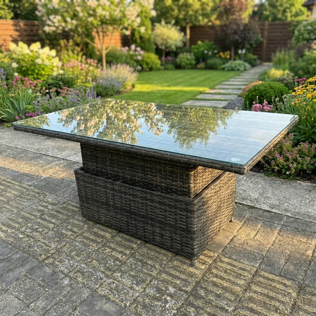Fimous Dark/Grey Pe Rattan Rising Garden Dining Or Coffee Table - Mixed