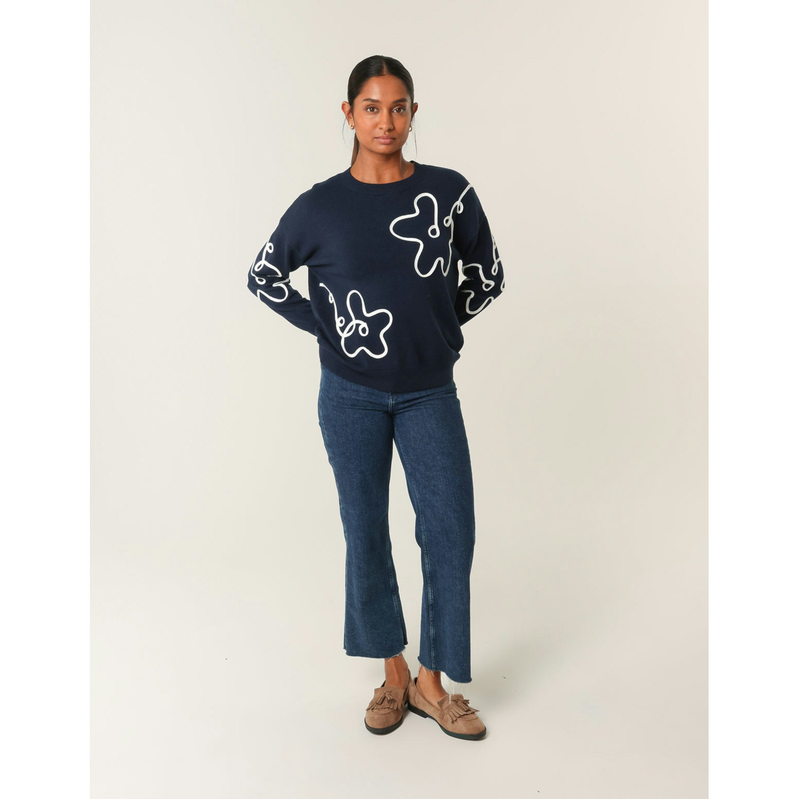Blue Vanilla Floral Pattern Sweater - M - Navy