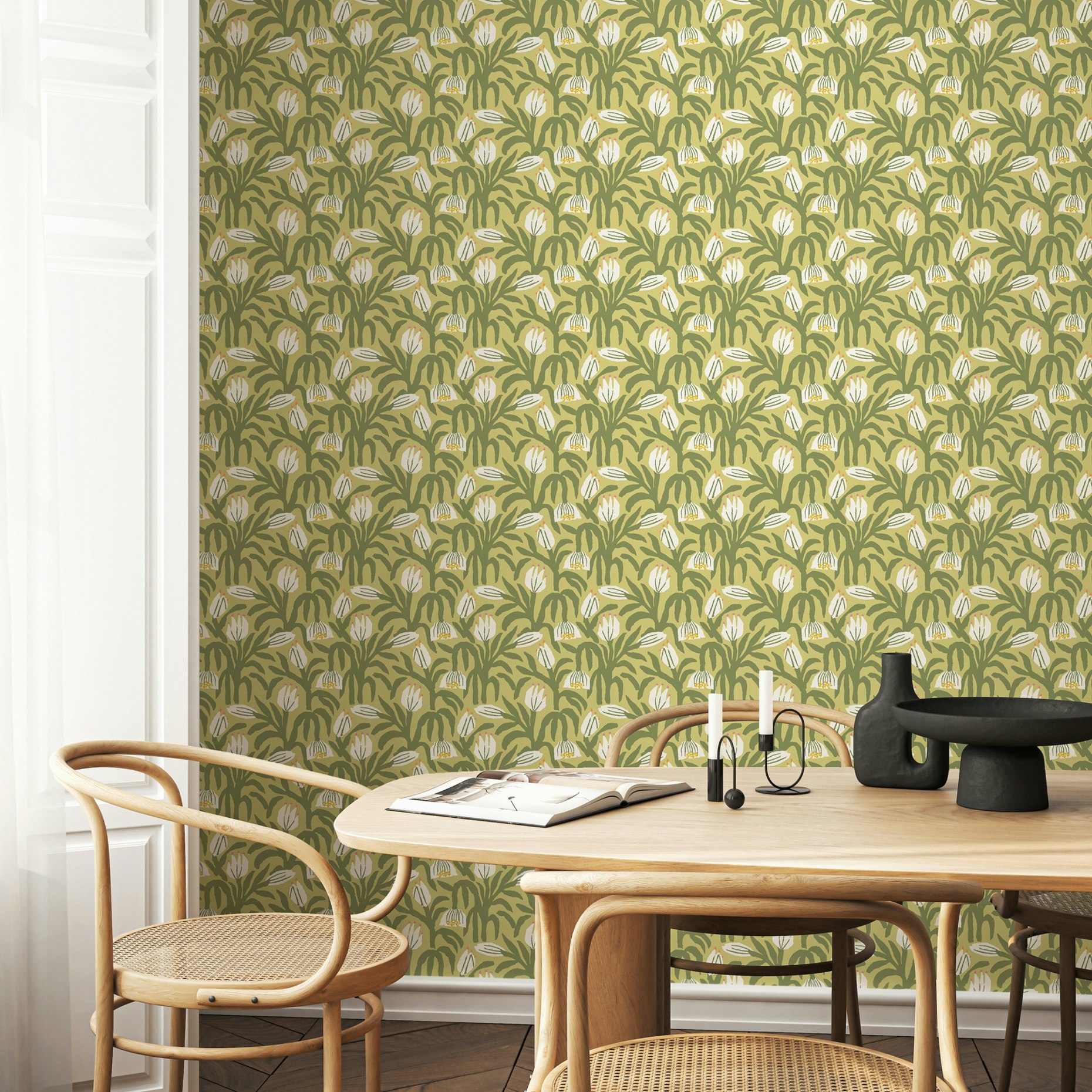 Rackhams Green Chunky Flower - Olive 10M Wallpaper