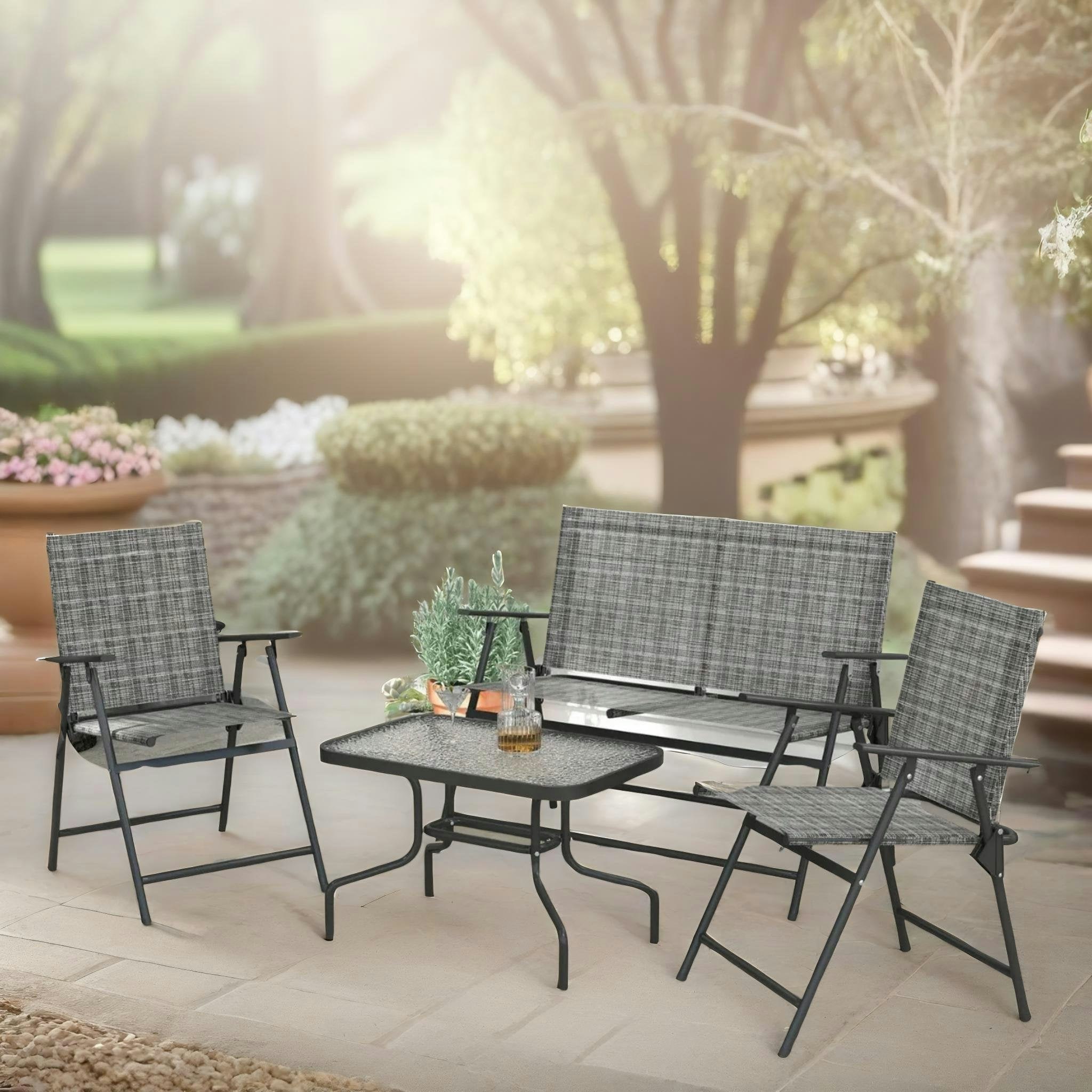 Rafaelo Mobilia Grey Set Of 4 Foldable Mesh Garden Bistro Furniture Set