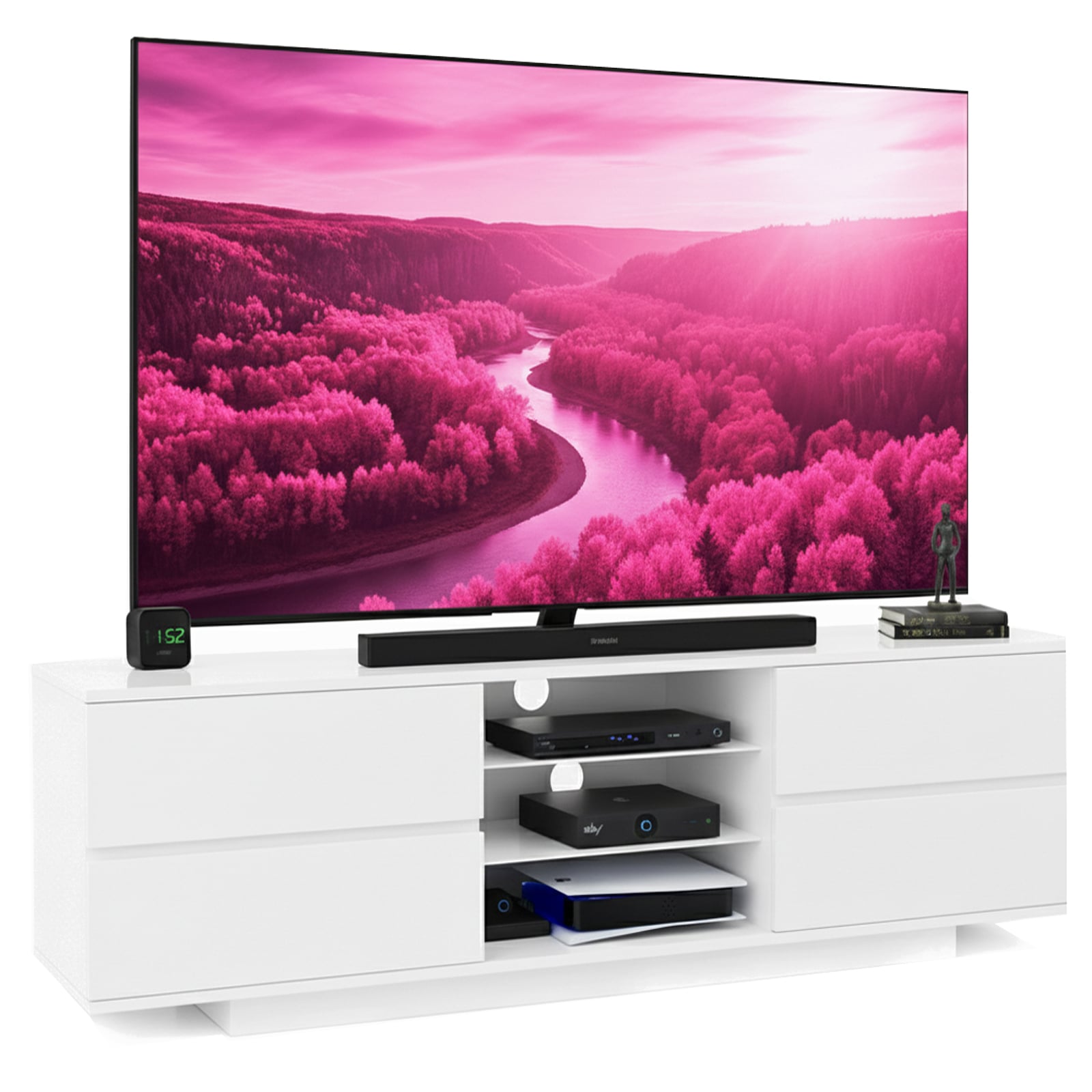 Centurion Supports White Avitus Premium High Gloss With 4- Drawers And 3-Shelf 32"-65" Led/Oled/Lcd Tv Cabinet