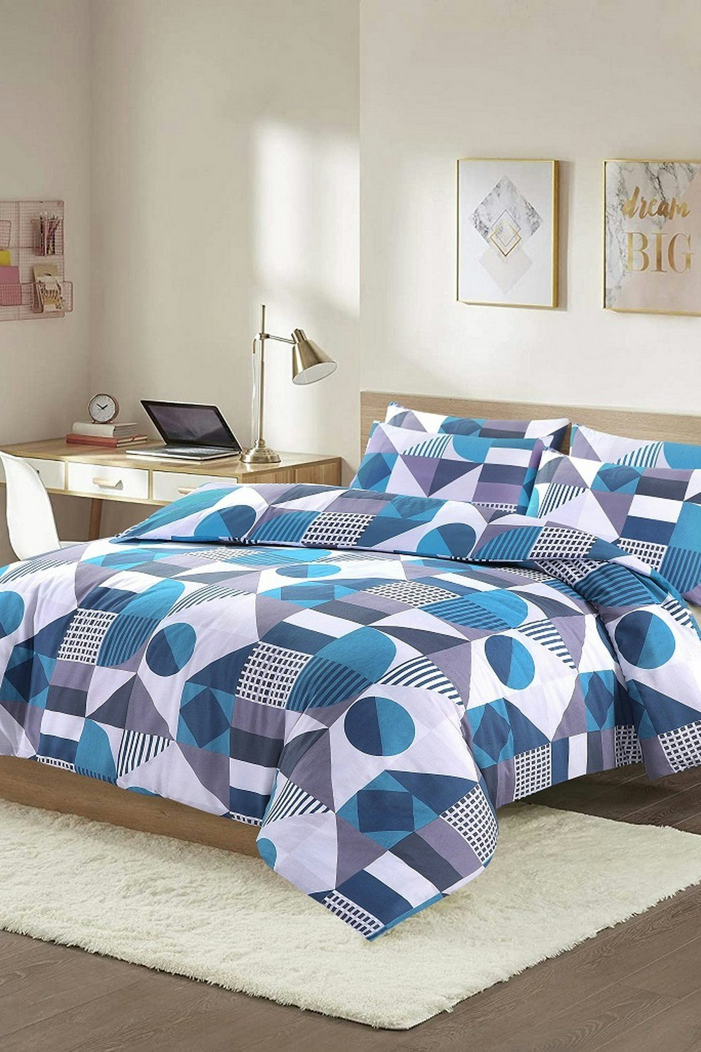 Homespace Direct Blue Geometric Shapes Duvet Cover Set - Super King