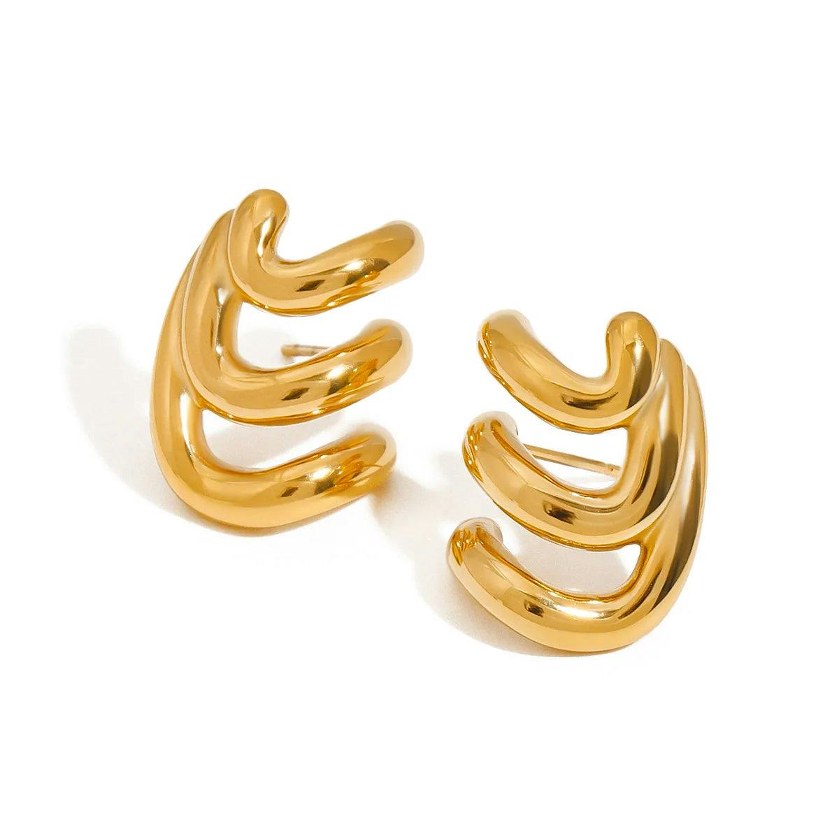 Elk & Bloom Gold Chunky Triple Hoop Wave 14K Studs - No Thank You