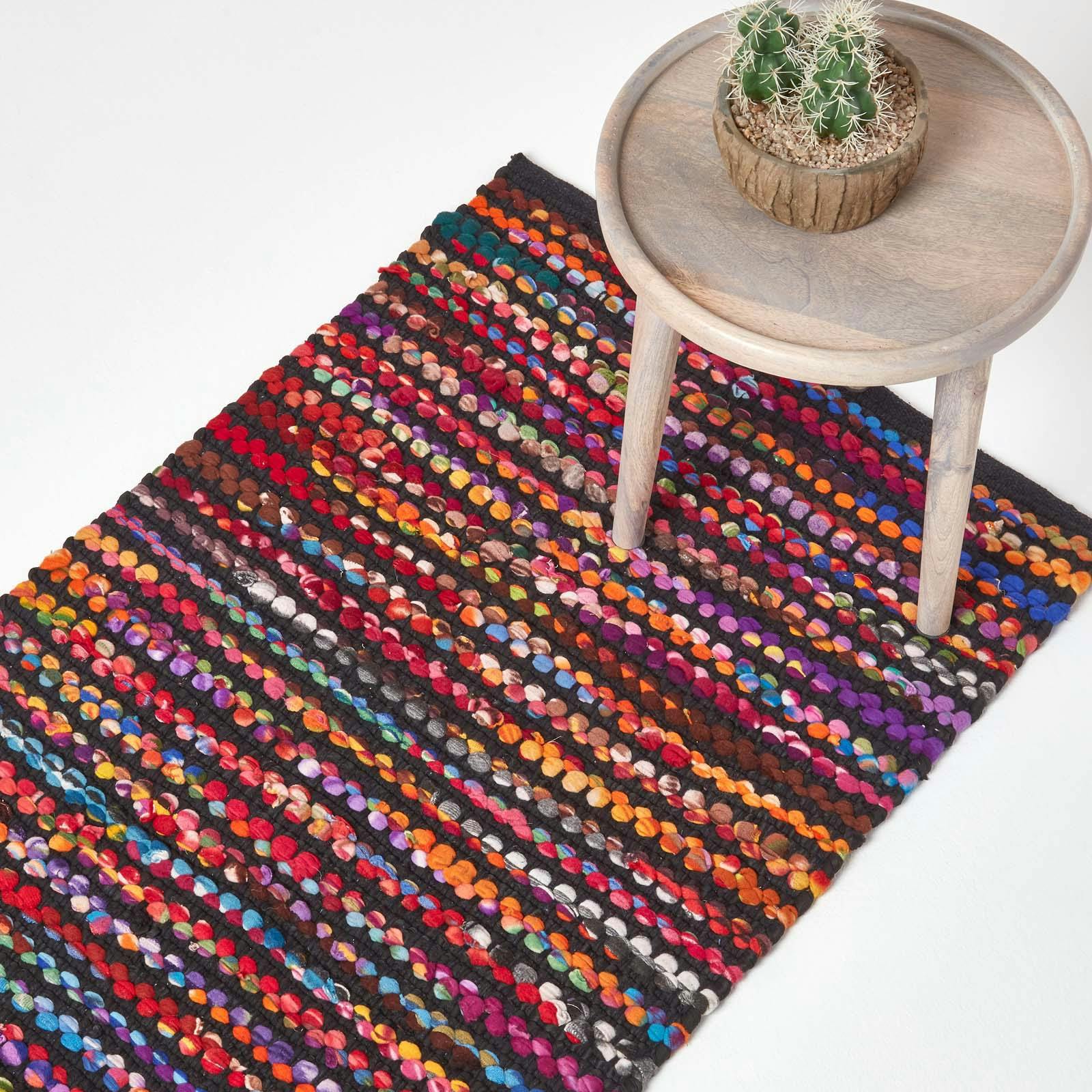 Homescapes Handwoven Multi Coloured Recycled Chindi Folk Rug - 66 X 200 Cm