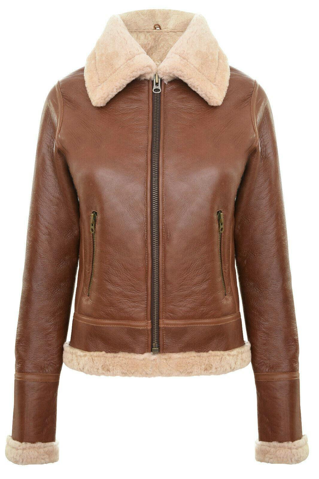 Infinity Leather Women's Brown Tan B3 Sheepskin Flying Jacket-Kano - Uk 4XL/22 | Eu 48 | Us 18