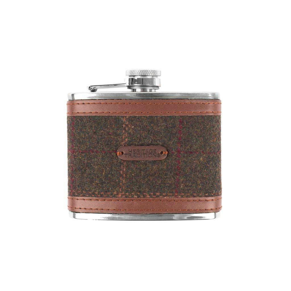 Rackhams Green Tweed 4Oz Hip Flask - Box Check