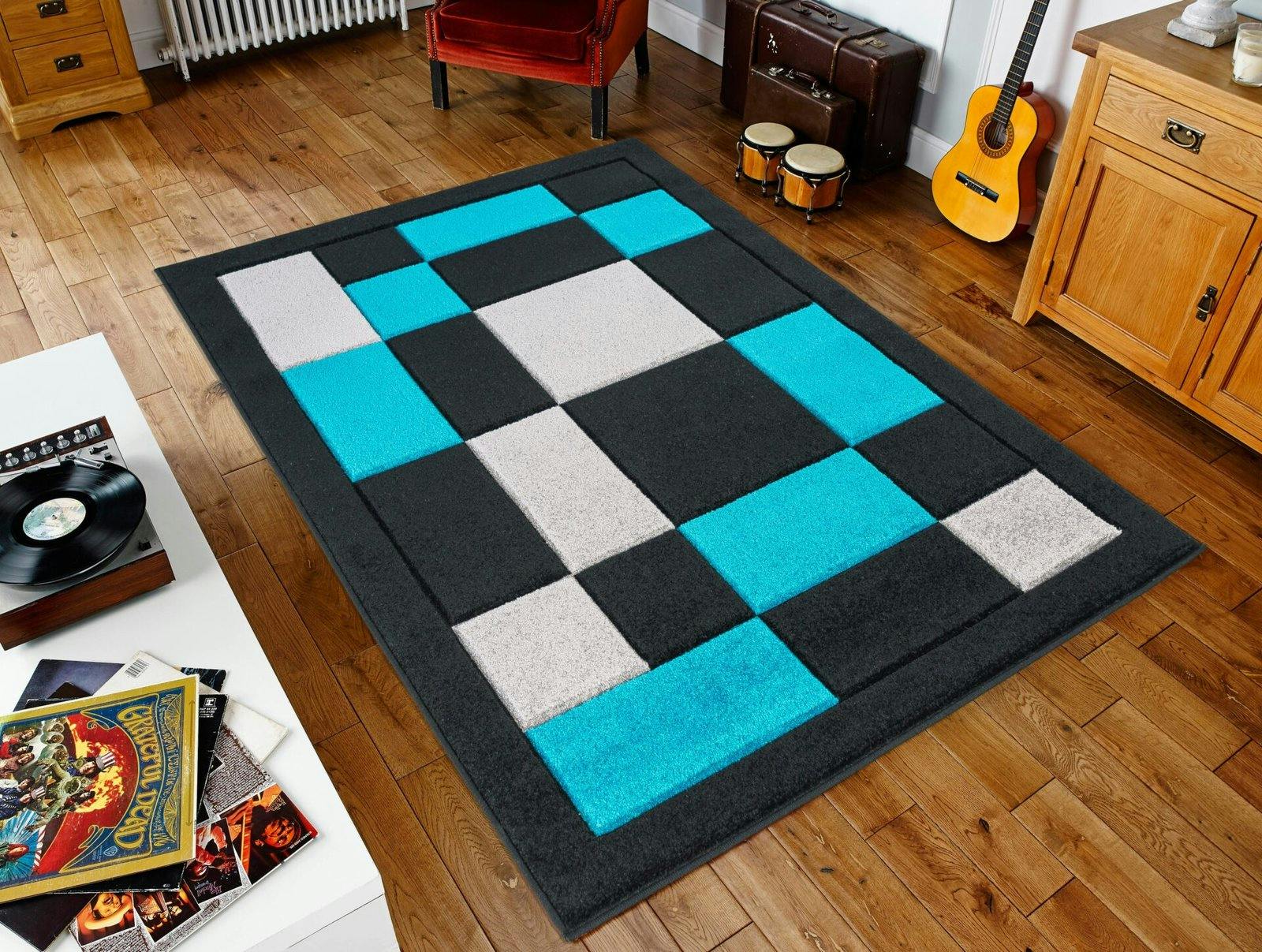 Rackhams Black Havana Carved Rug - Teal - 160Cm X 230Cm (5.2Ft X 7.5Ft)