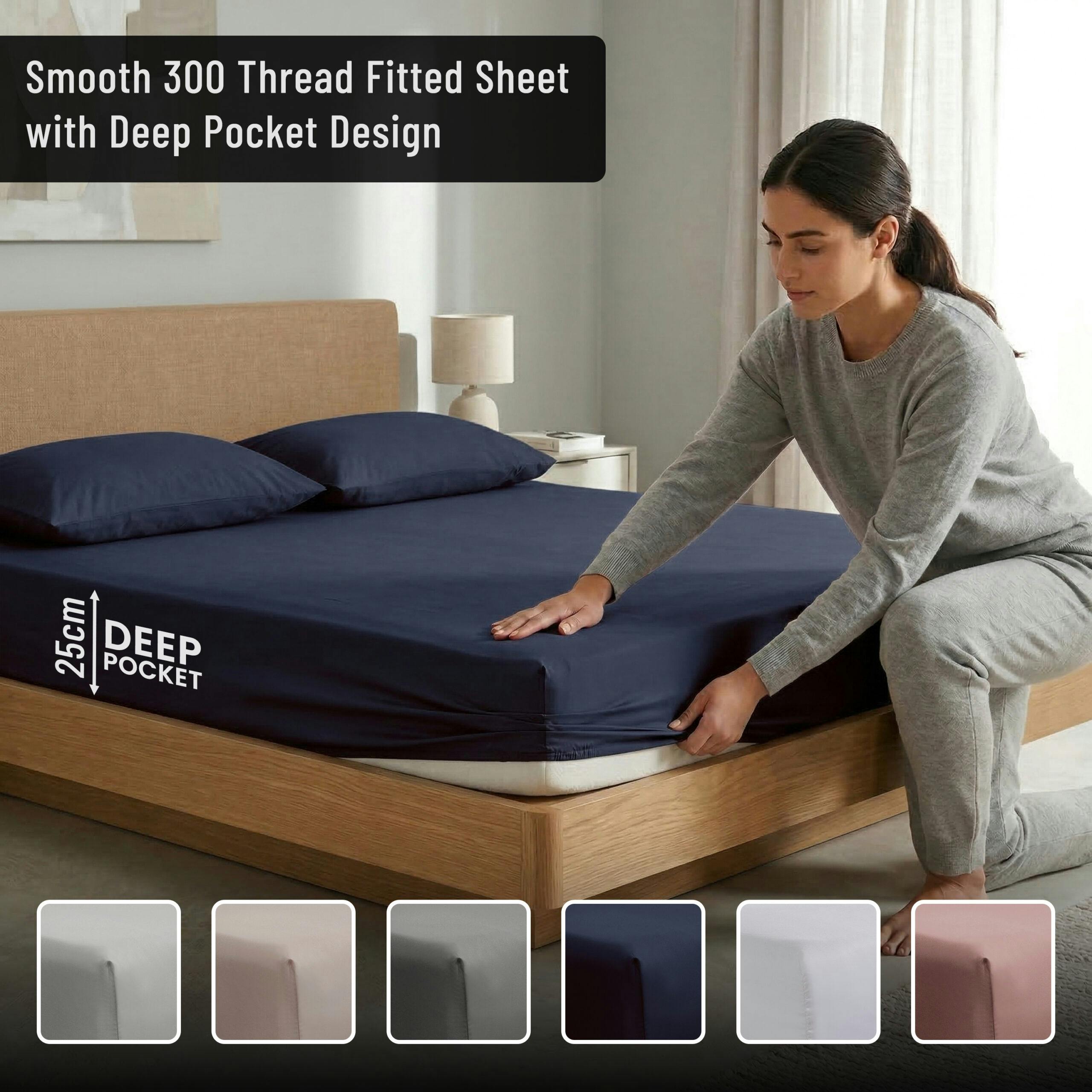 Rackhams Green T300 Fitted Sheet Or Pillowcases - Navy - Single (90Cm X 190Cm) + 25Cm Deep