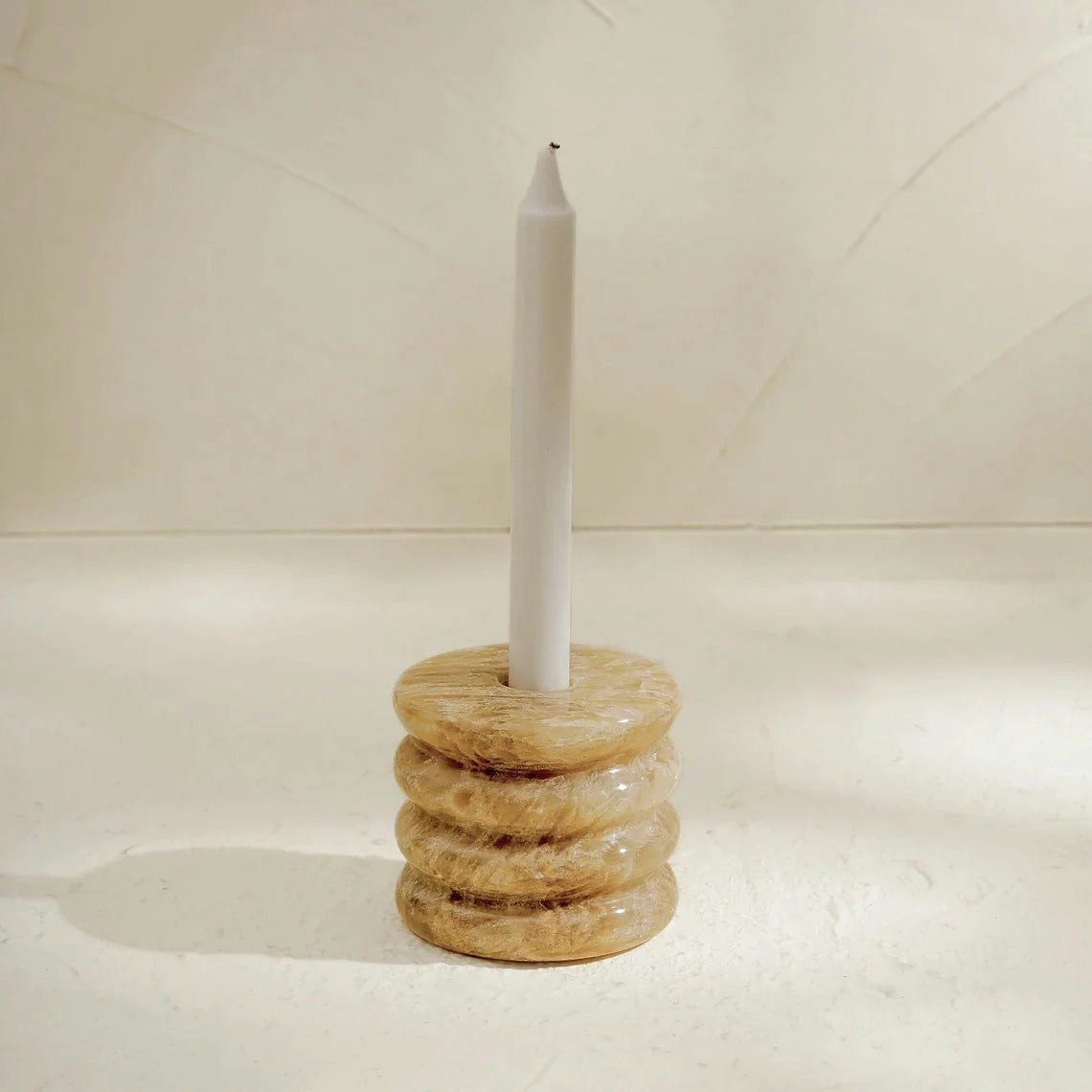 Coastal Villa Homeware Golden/Onyx Candle Stick Candle Holder - Marble And