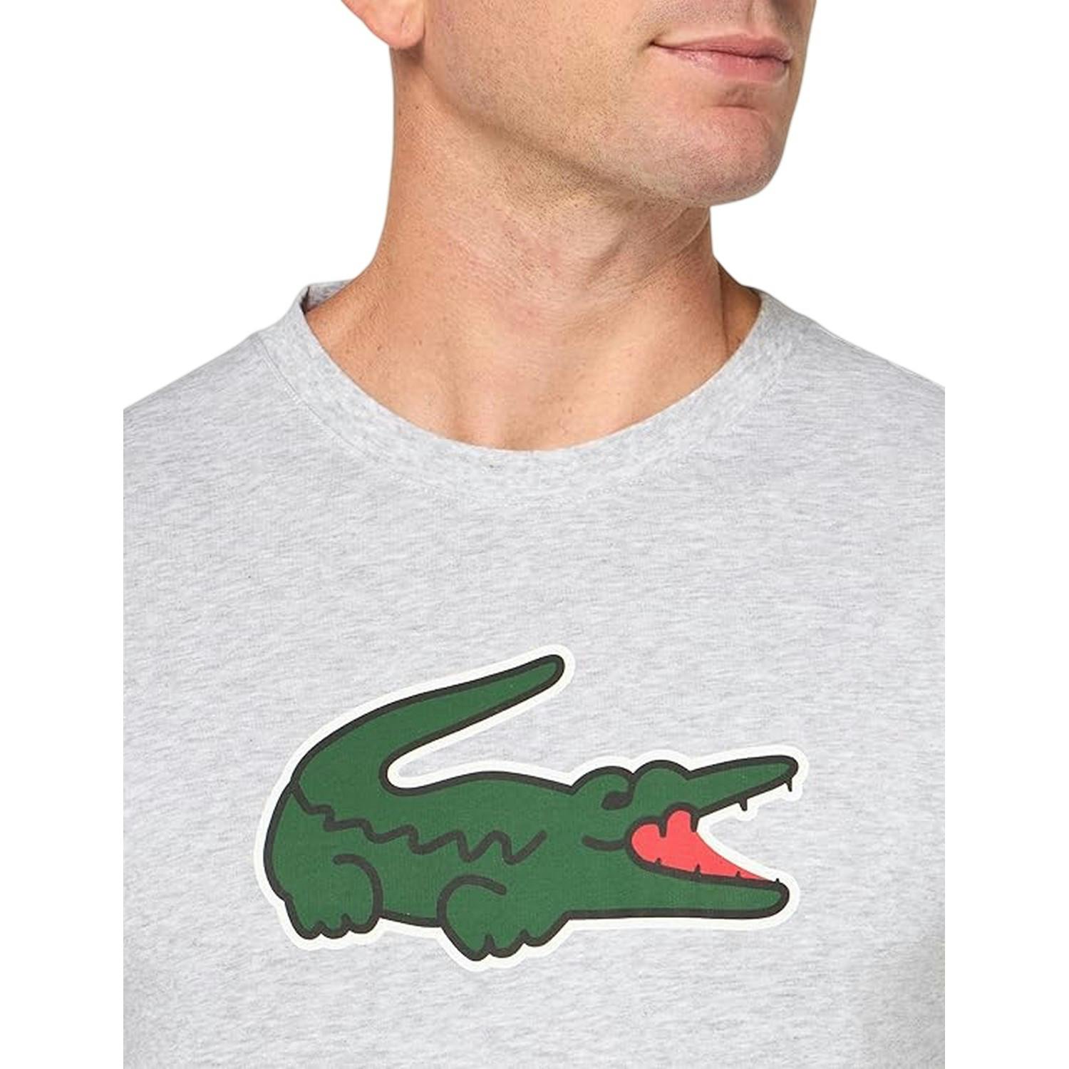 Lacoste Men's Silver/Green Crocodile Print Cotton Regular T-Shirt - Xs - 100% Cotton