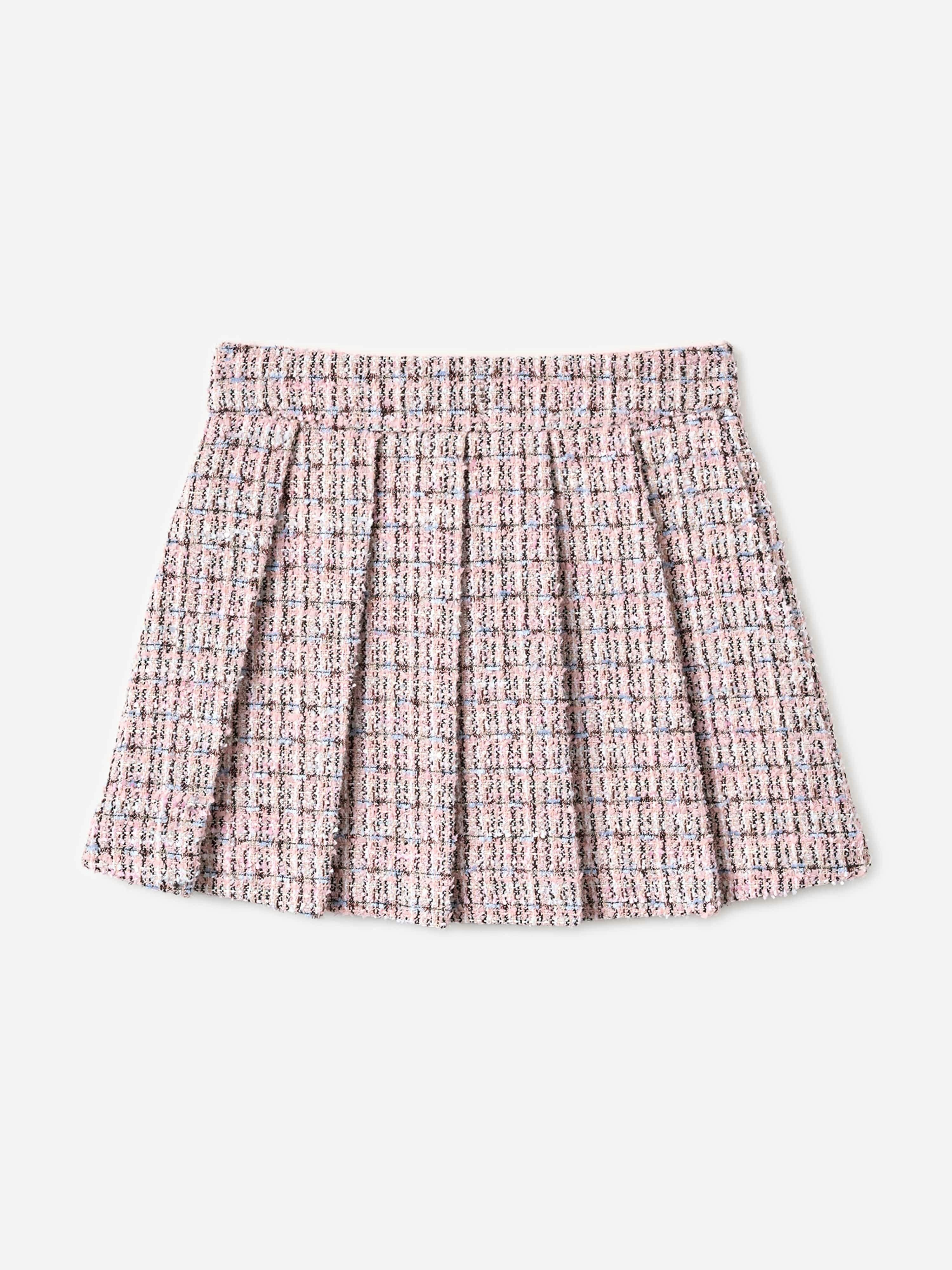 Self Portrait Girls Pink Pleated Boucle Skirt In - 5 - 6 Yrs